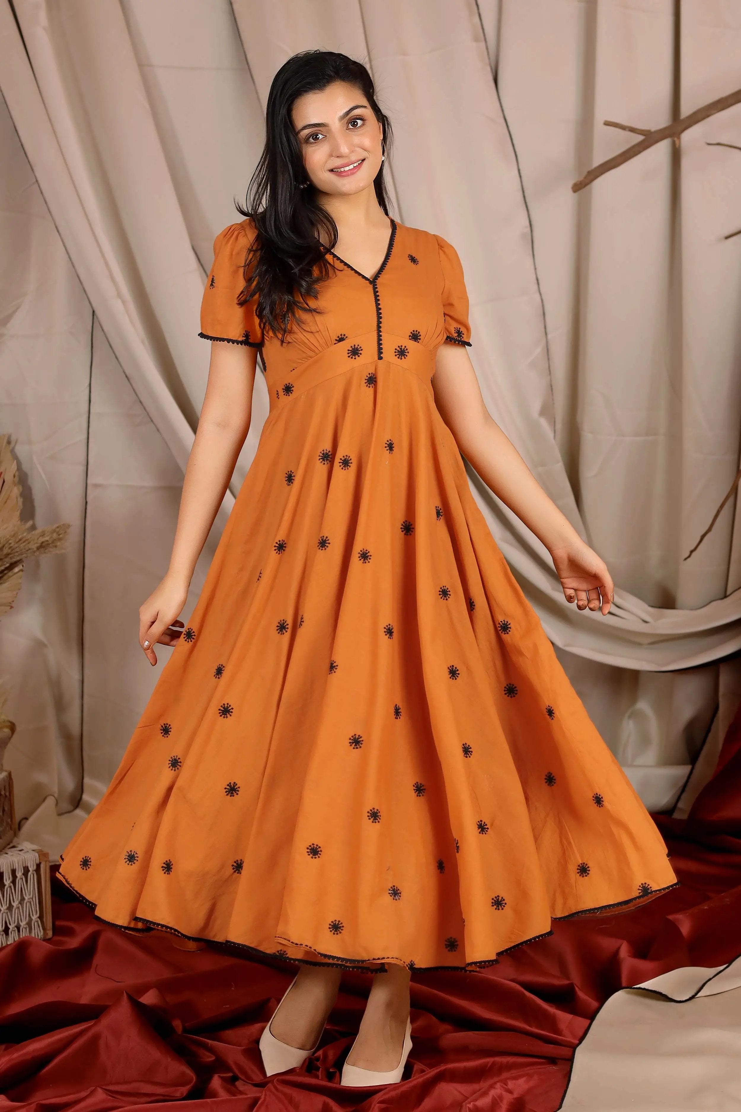 Exclusive Long Dresses Apricot Summer Dress in Rust online