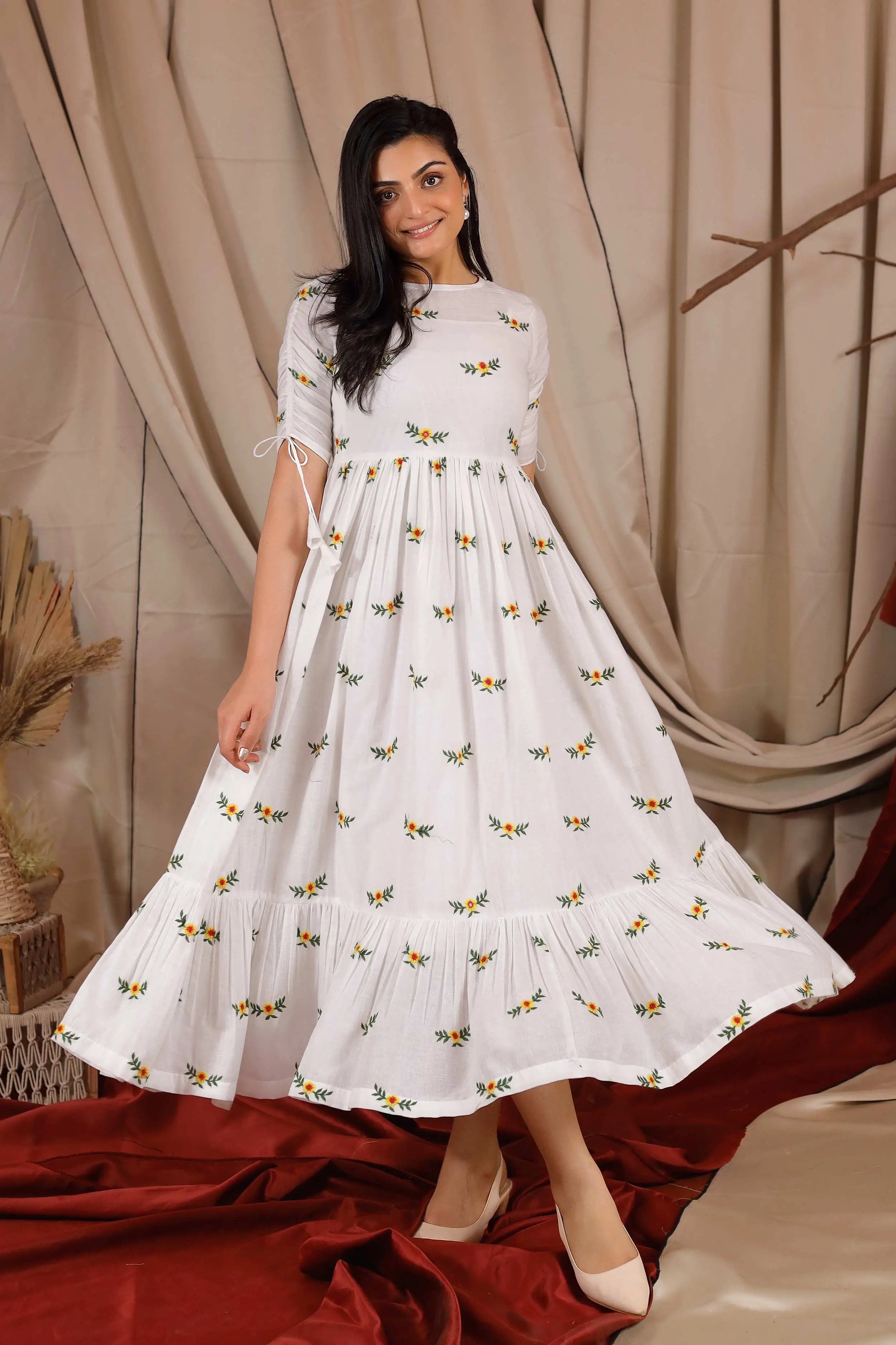 Exclusive Long Dresses Georgia Summer Midi Dress in White