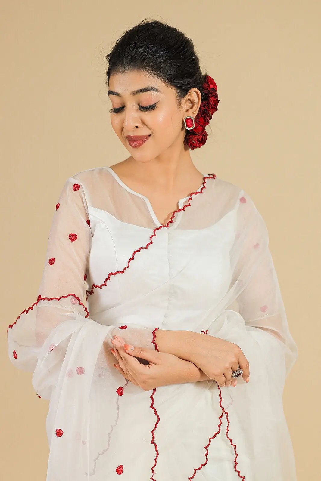 white Anuraga Organza Saree - Bullionknot