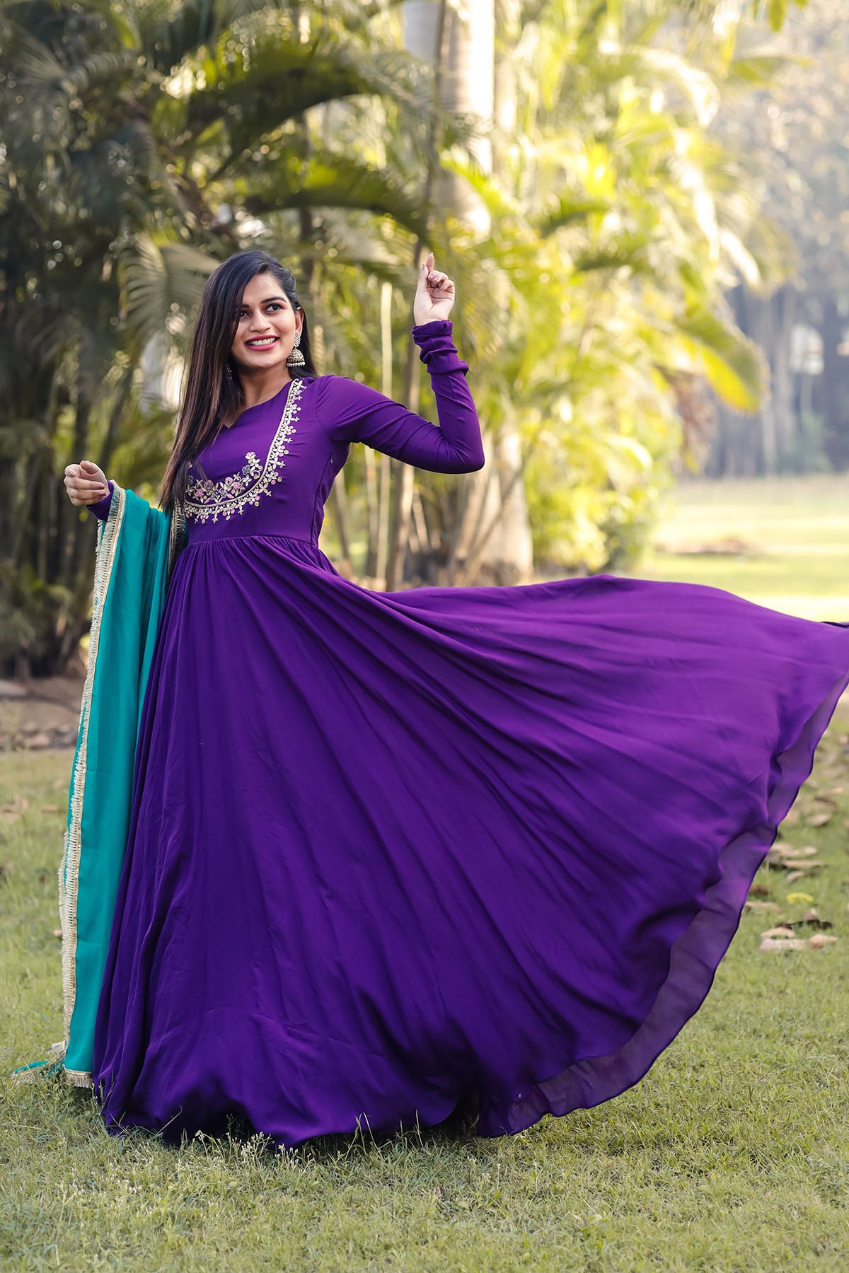 Buy Purple Lash Long Dress Online dupatta