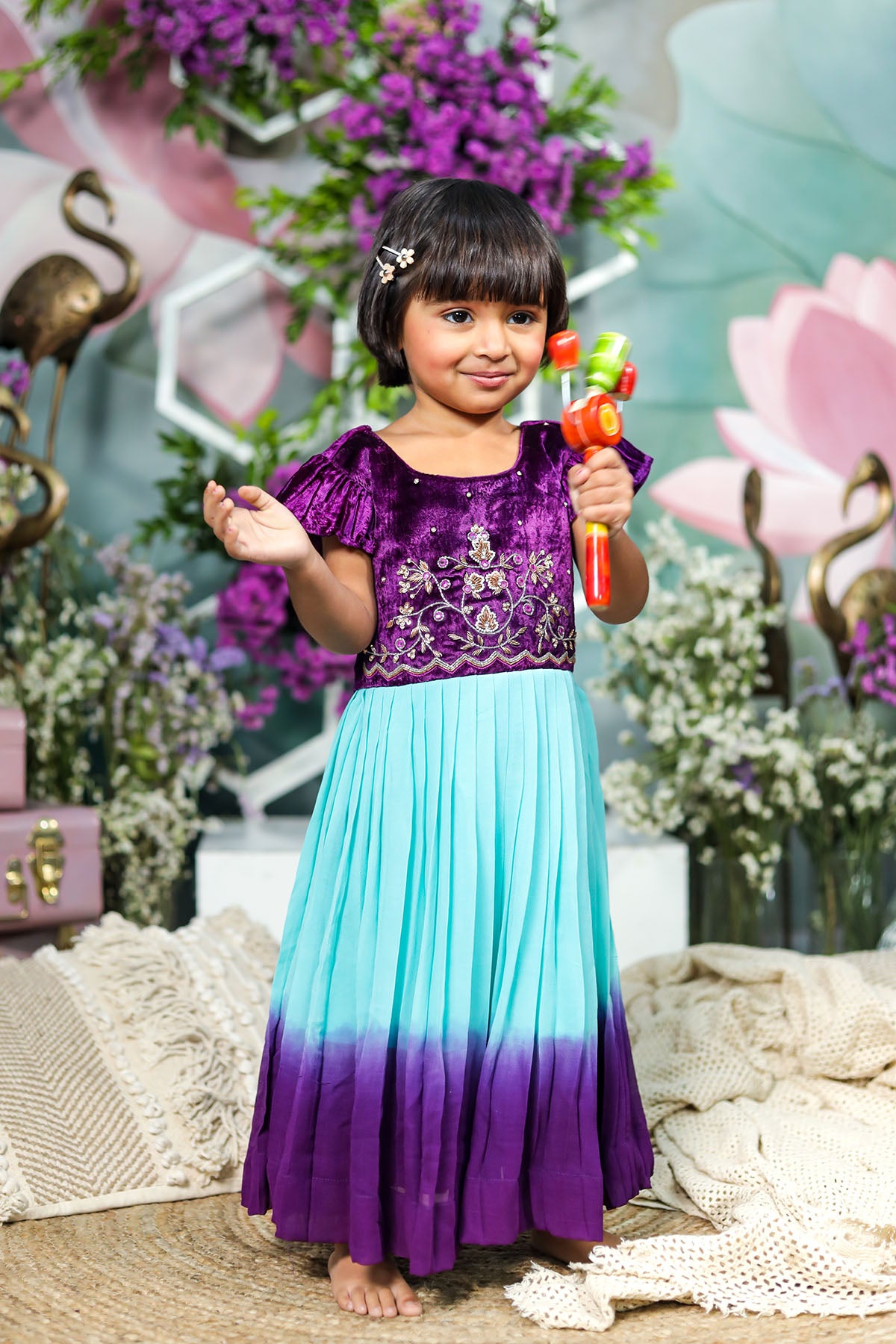 Color Organza baby Gown With Net Flower Patches | S3G4784 – S3 Fashions