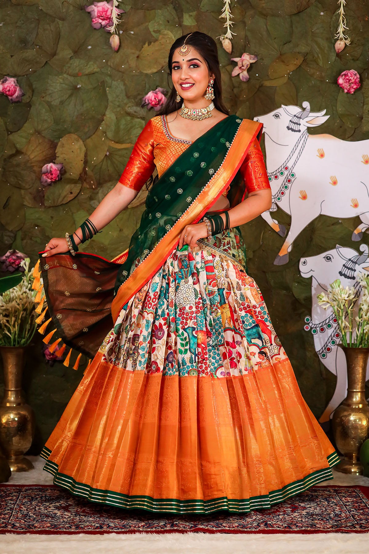 Kanjivaram Silk Half Saree Multicolor Lehenga With Dupatta Banarasi Silk  Blouse South Indian Wedding Woman Saree Lengha Classic Wear Lehenga - Etsy