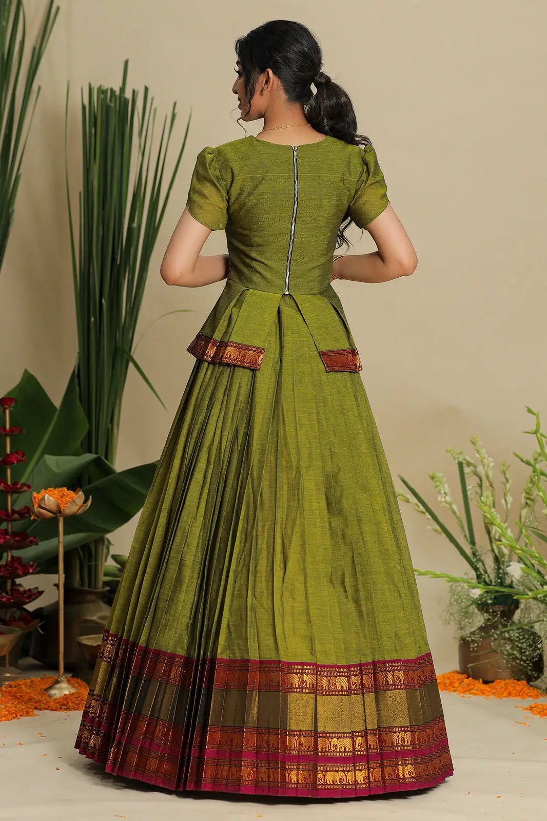 Vishruti Narayanpet Handloom (Dress) in Olive