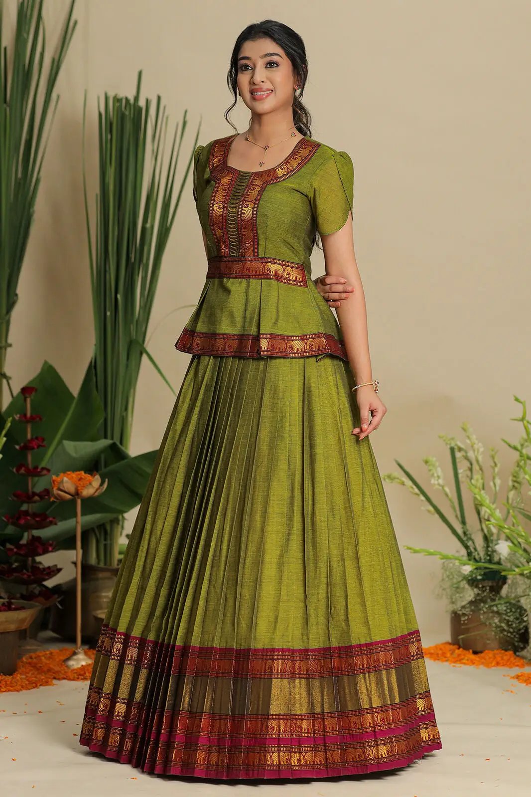 Vishruti Narayanpet Handloom (Dress) in Olive