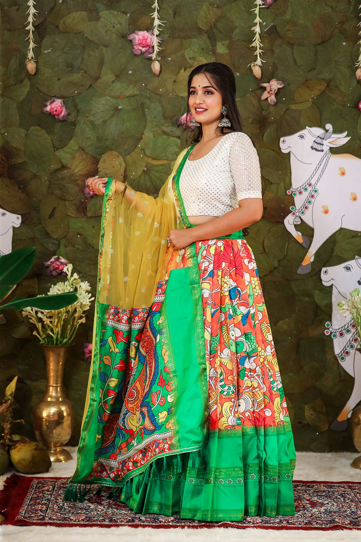 LightGreen Pure Banarasi silk Long Frock with Dupatta – Halfsaree-studio