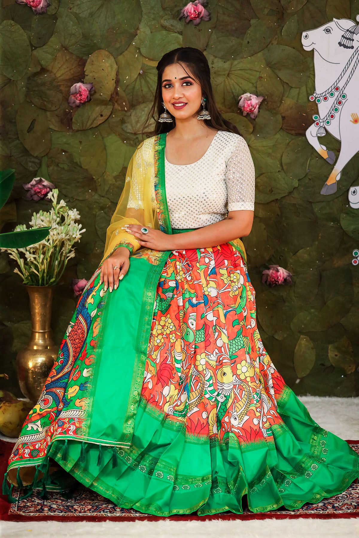 a woman in banarasi silk half saree