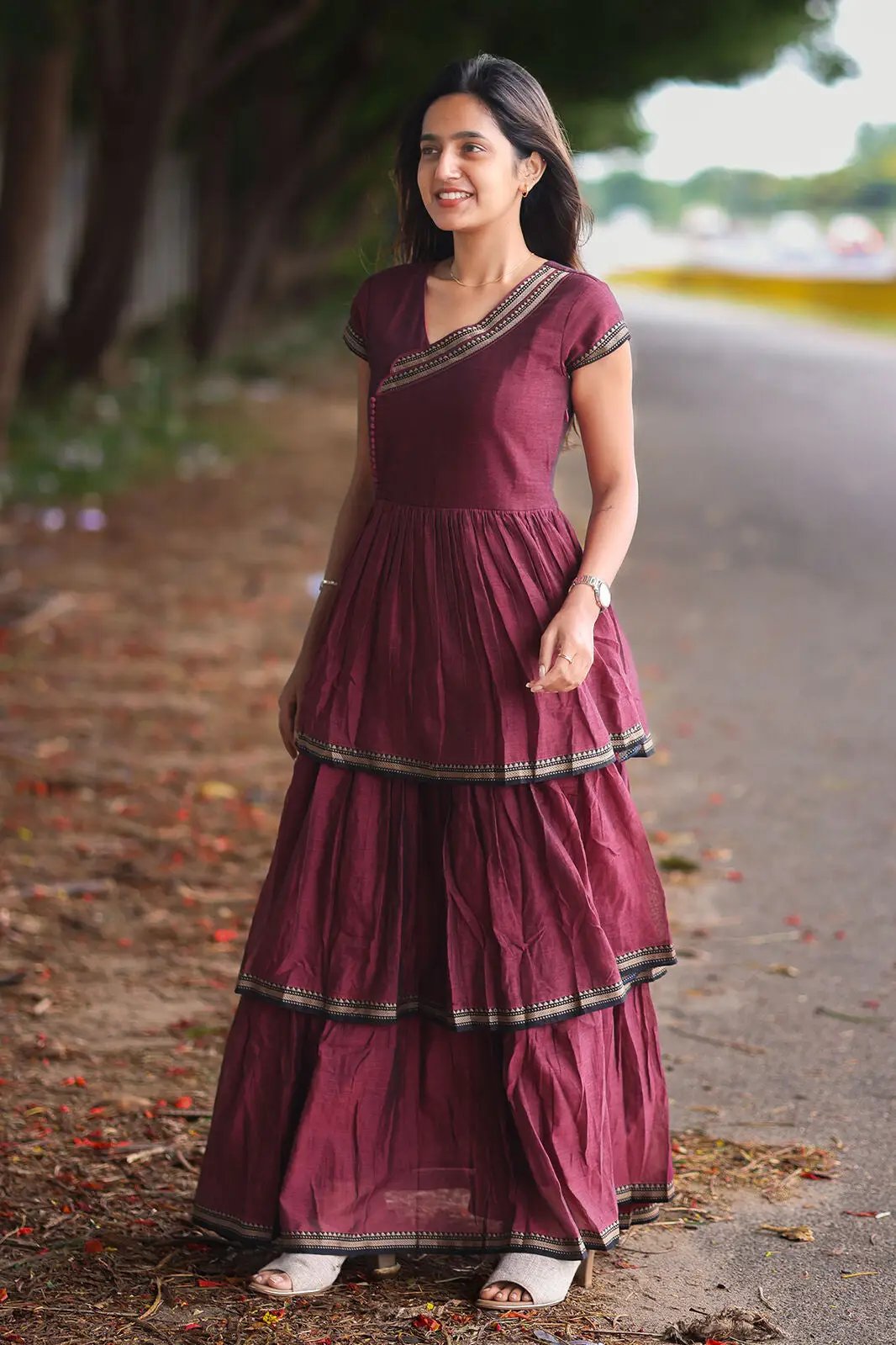 Maithali Maroon Ruffle Dress