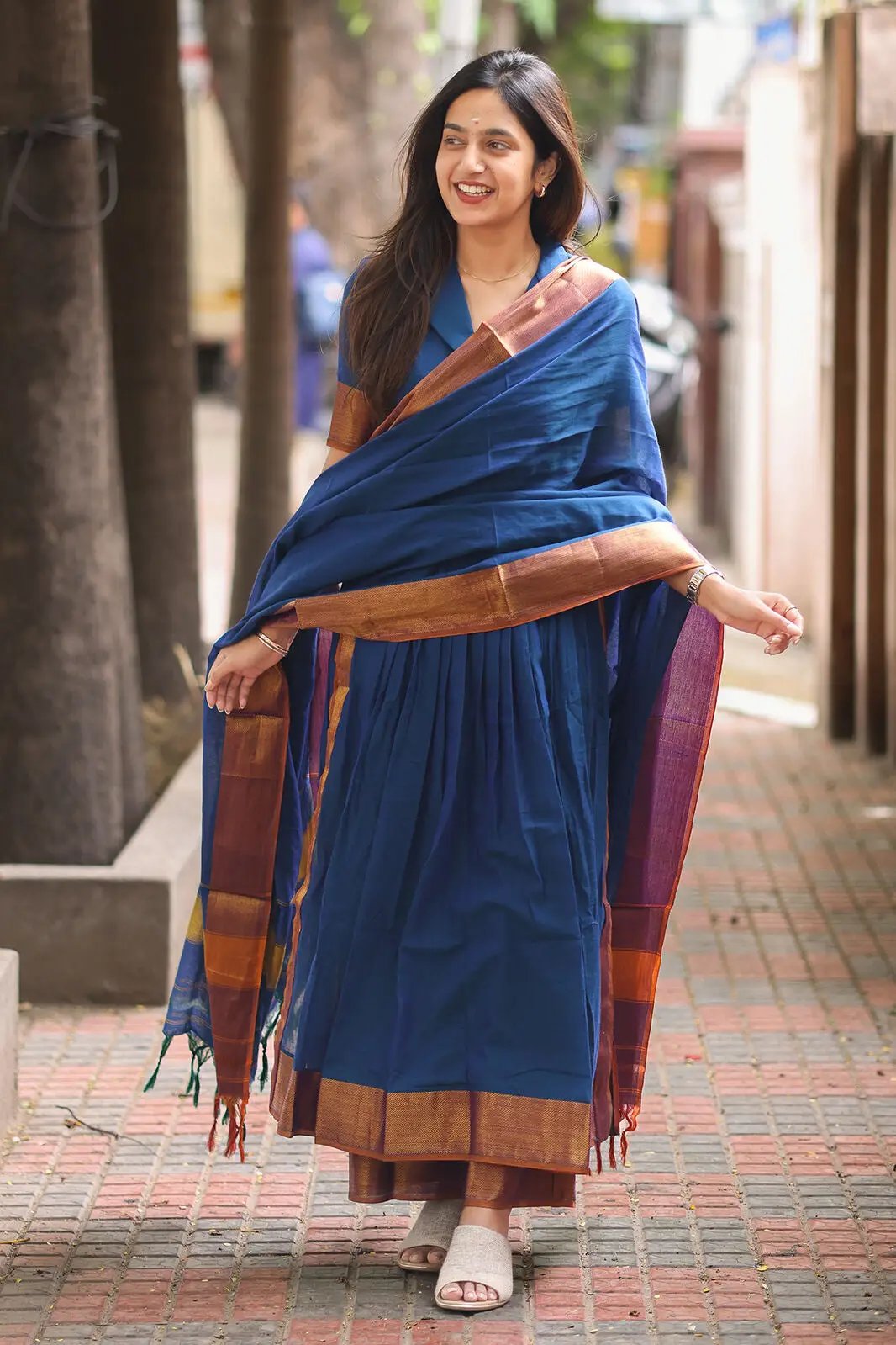 Radhika Handloom Suit Set in Yale Blue with dupatta