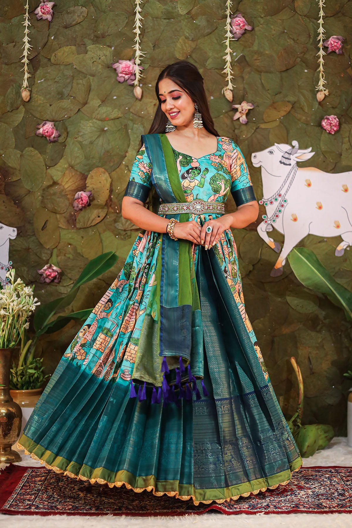 Blue green combo | outfit | Indian gowns dresses, Saree dress, Indian gowns