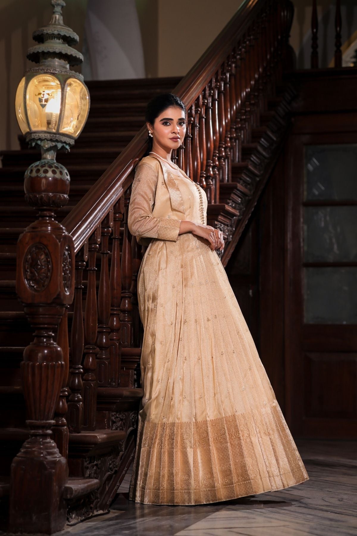 Nainika Zari Tissue Dress in Golden