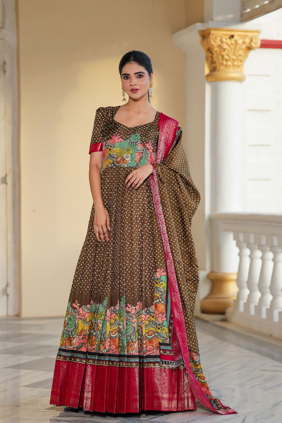 Bhakti Bandhej (Dress) in Olive Green