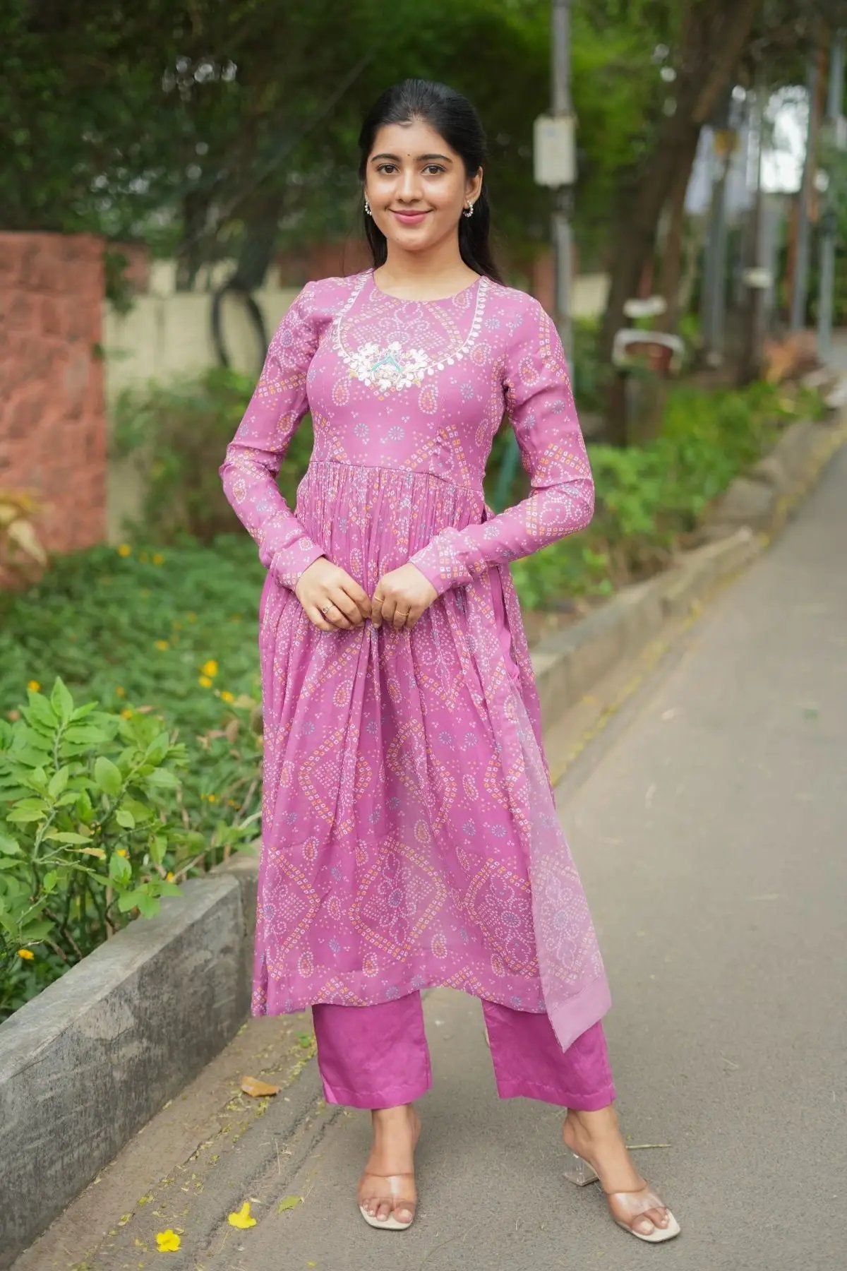 Full-length view of Pragati Kurta Set in Pink, a beautifully designed kurta and suit set with intricate detailing, ideal for festive wear.