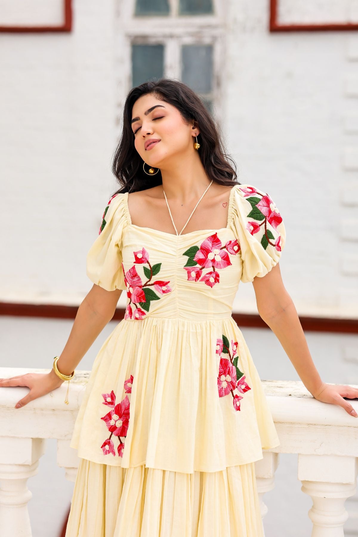 Vanilla Delight Petal Maxi Dress with layered design