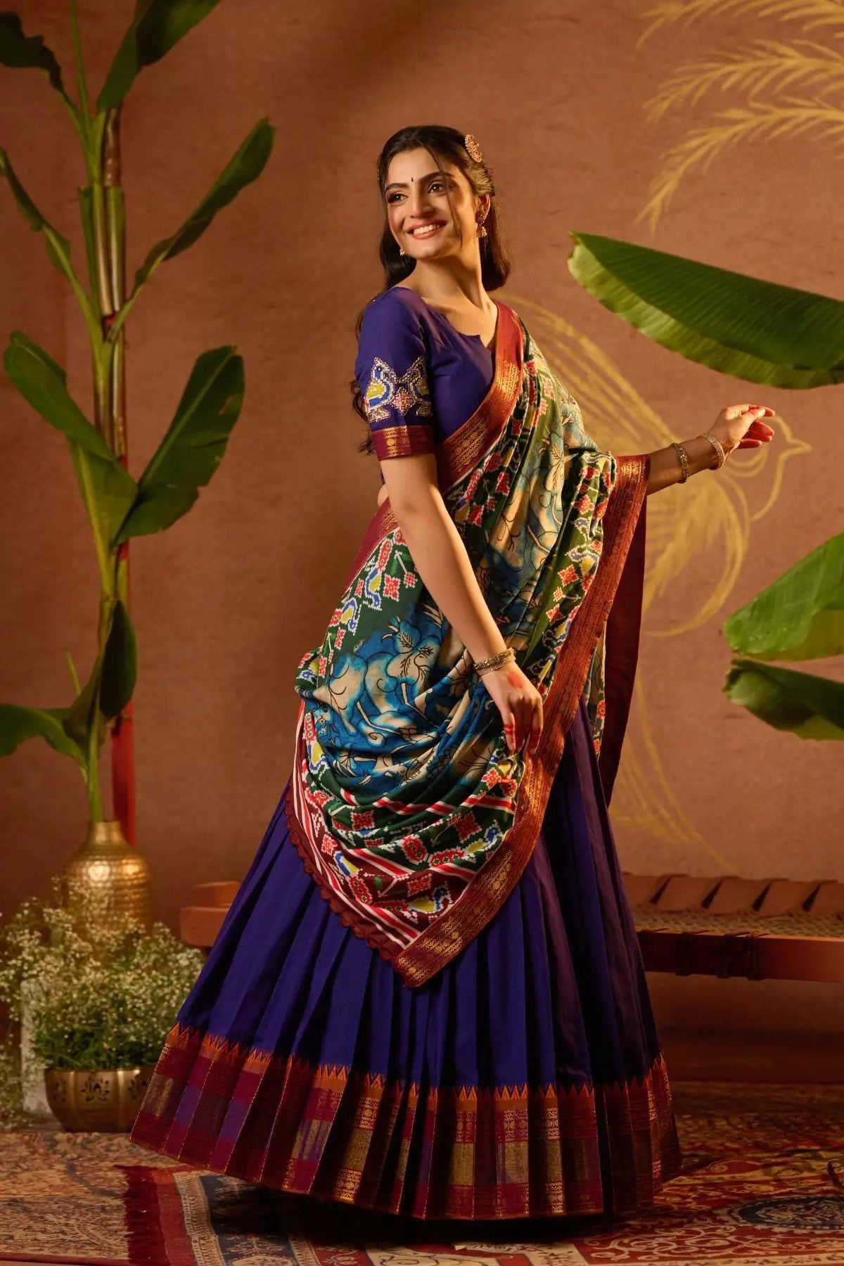 Twirl-worthy Shloka Kalamkari Lehenga Set in Blue, blending heritage craftsmanship with modern elegance.