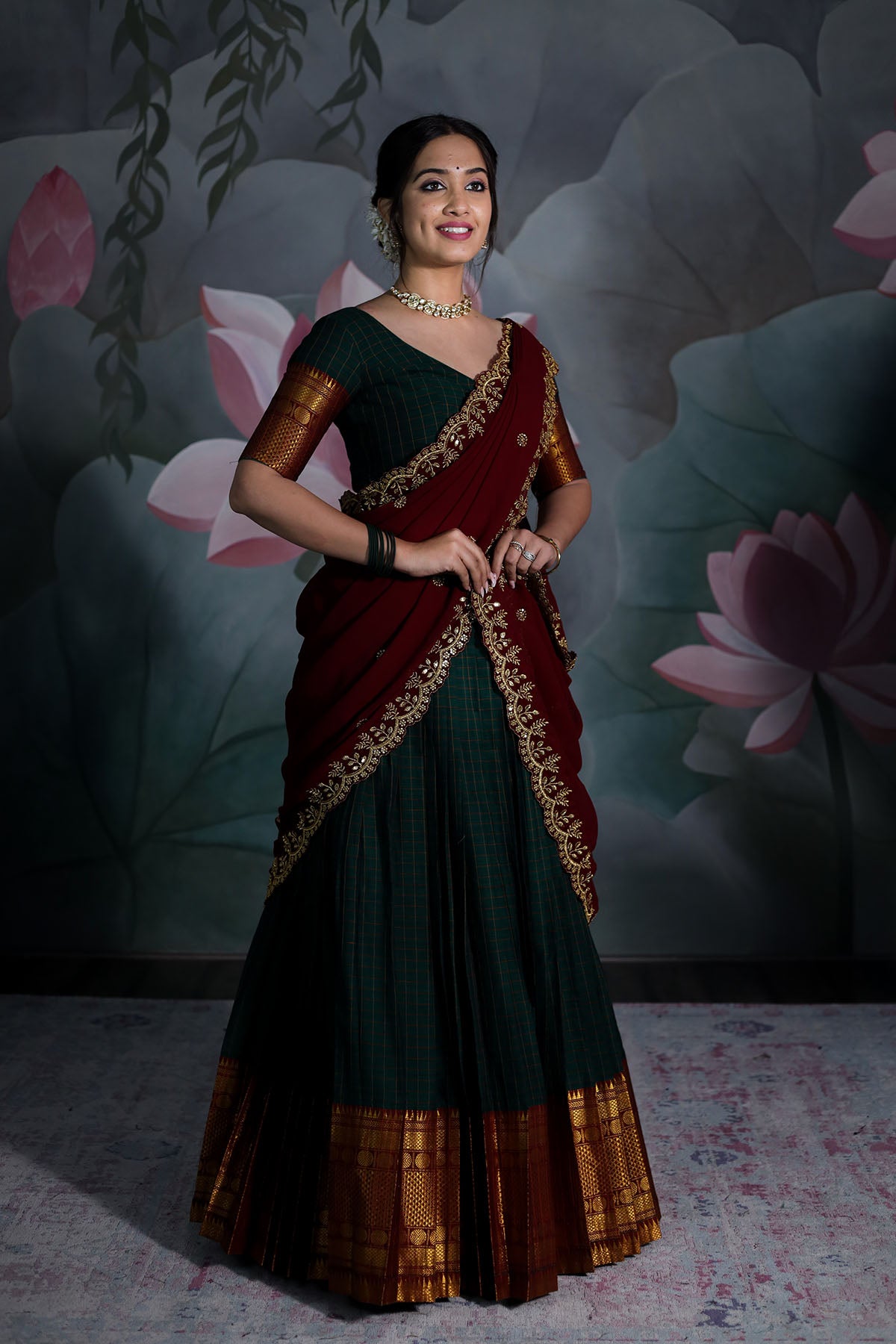 40 Elegant Half Saree Lehenga Designs For The South Indian Brides! |  WeddingBazaar