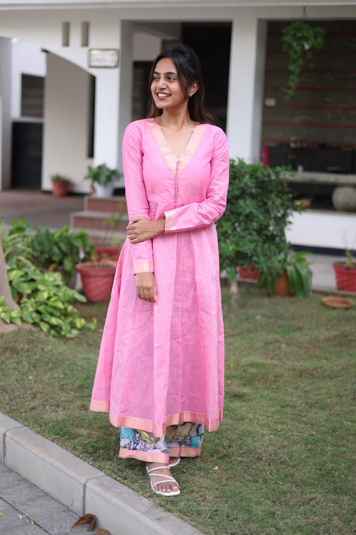 Peony Kurta Set in Pink with floral pants