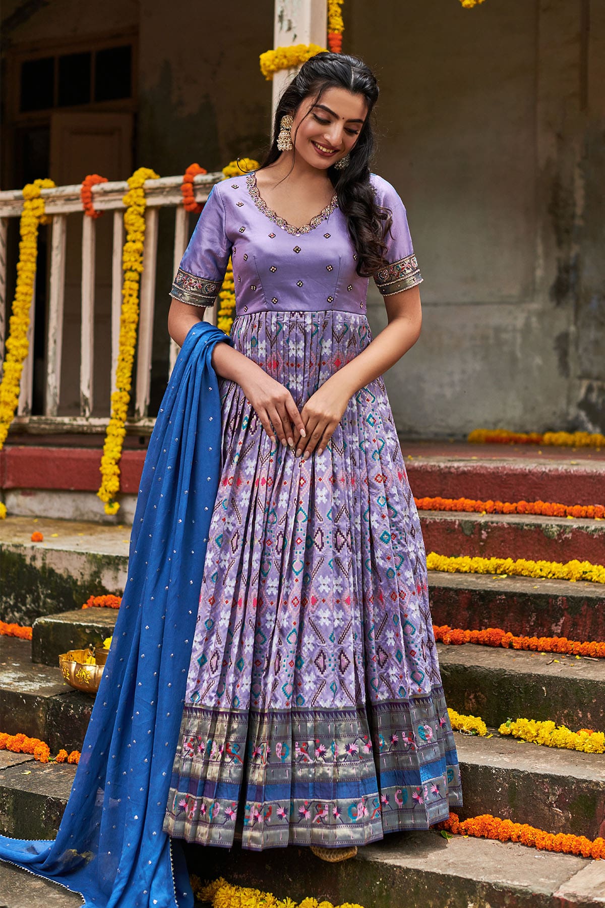 Ikkat cheap anarkali dresses