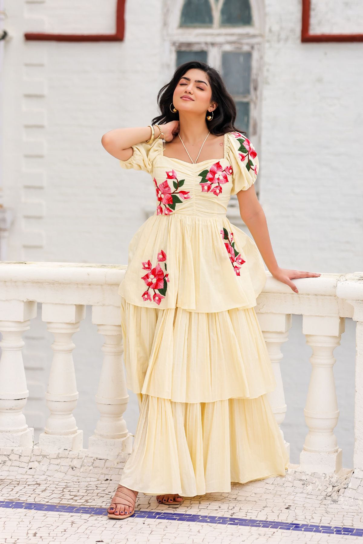 Elegant Delight Petal Maxi Dress in Vanilla