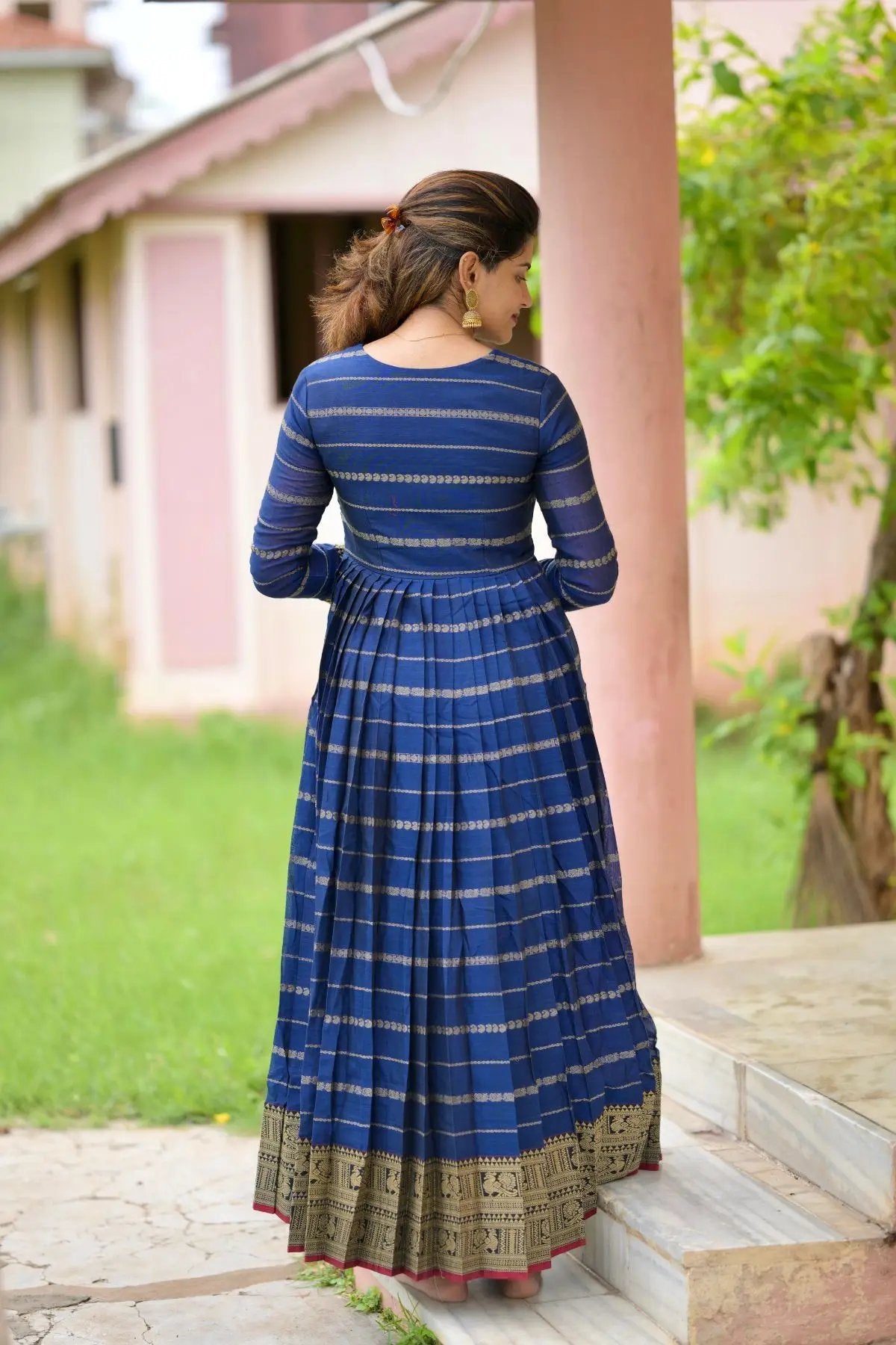 Back view of Suhasini Handloom Dress in Blue