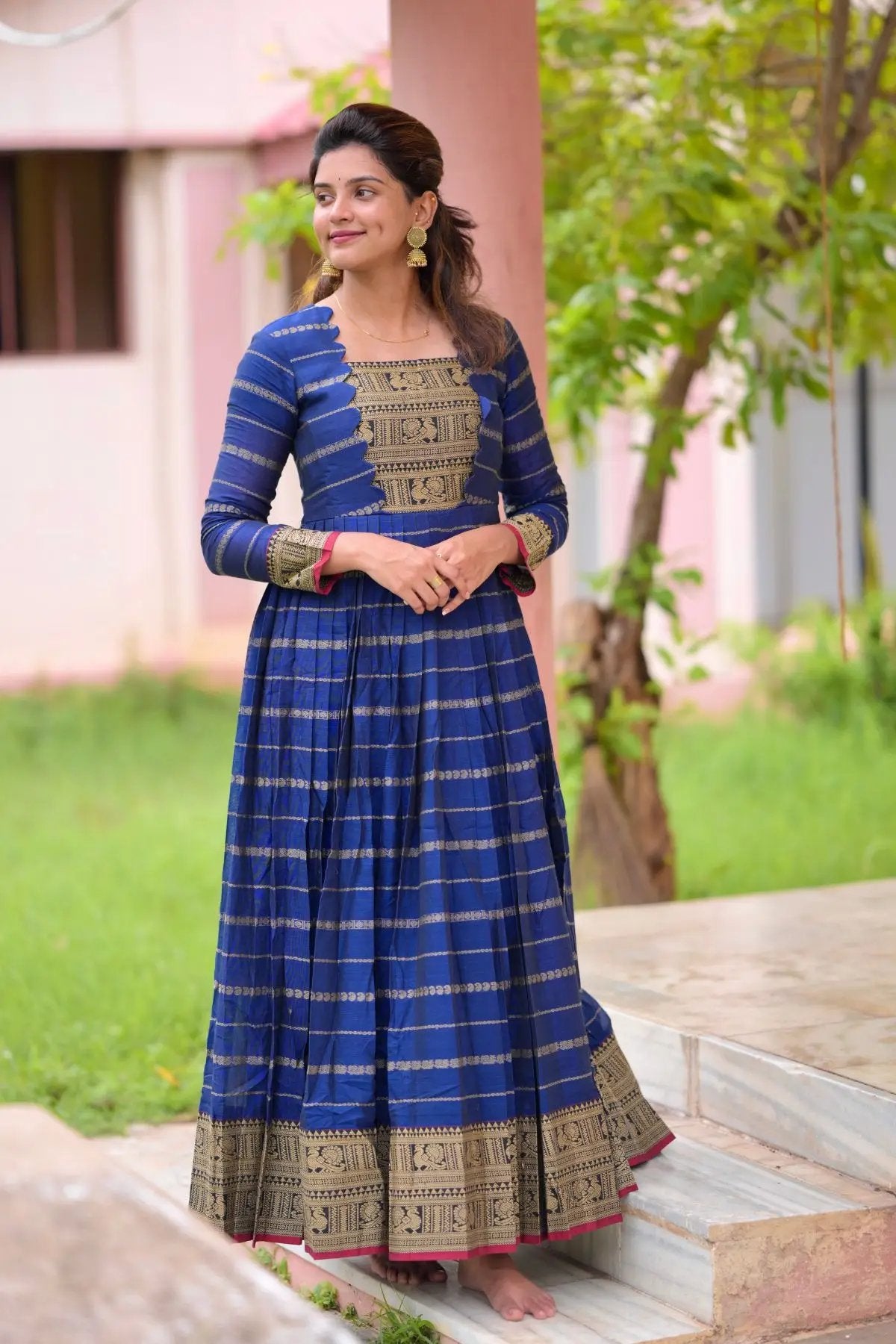 Suhasini Handloom Dress in Blue, full-length view