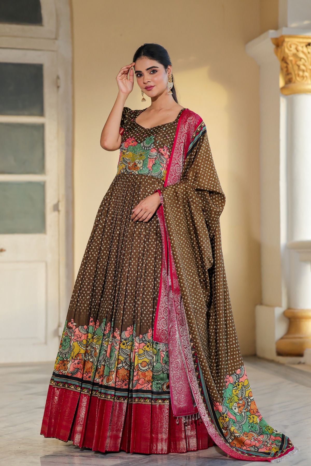 Bhakti Bandhej (Dress) in Olive Green