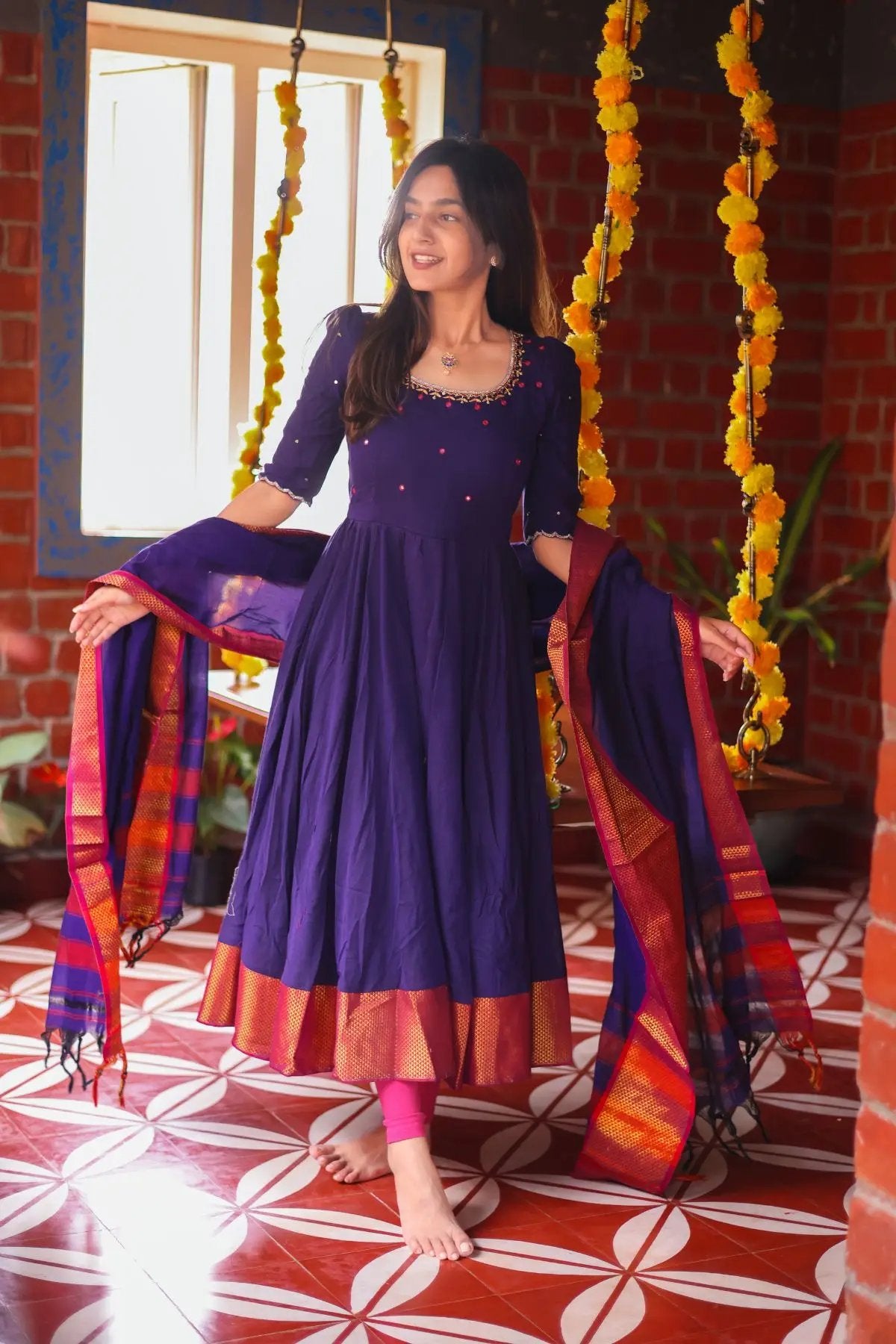 Full view of Meghna Anarkali dress in purple