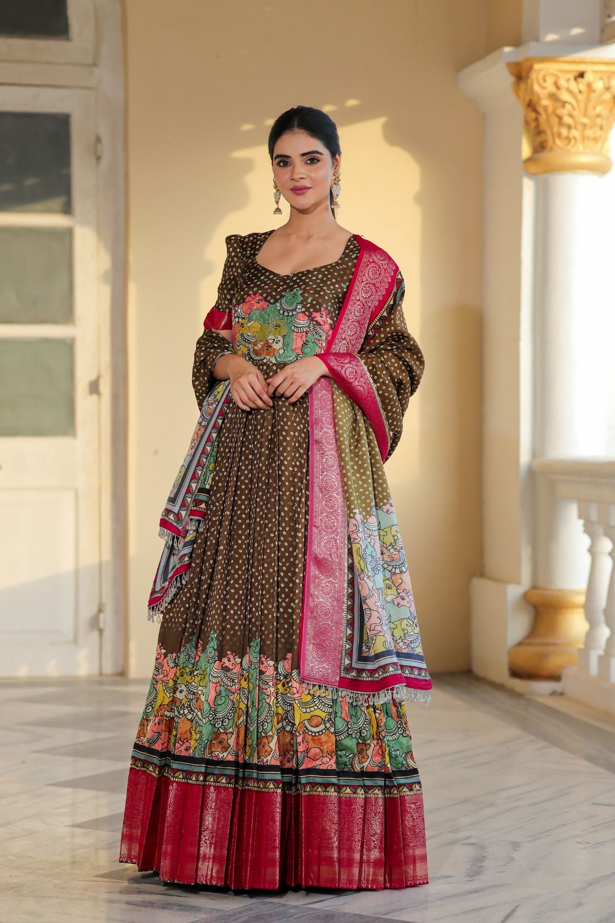 Bhakti Bandhej (Dress) in Olive Green