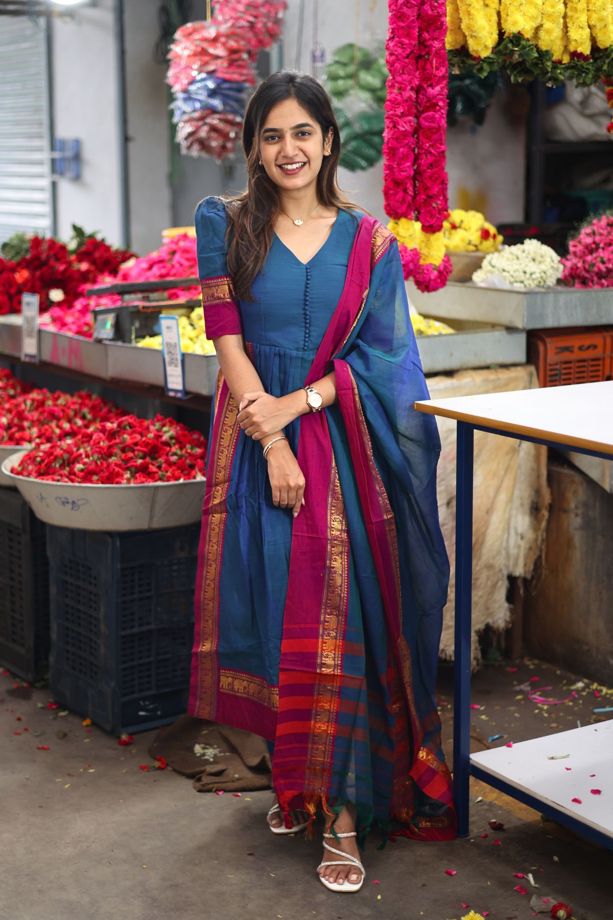 Saanchi Kurta Set in Peacock Blue