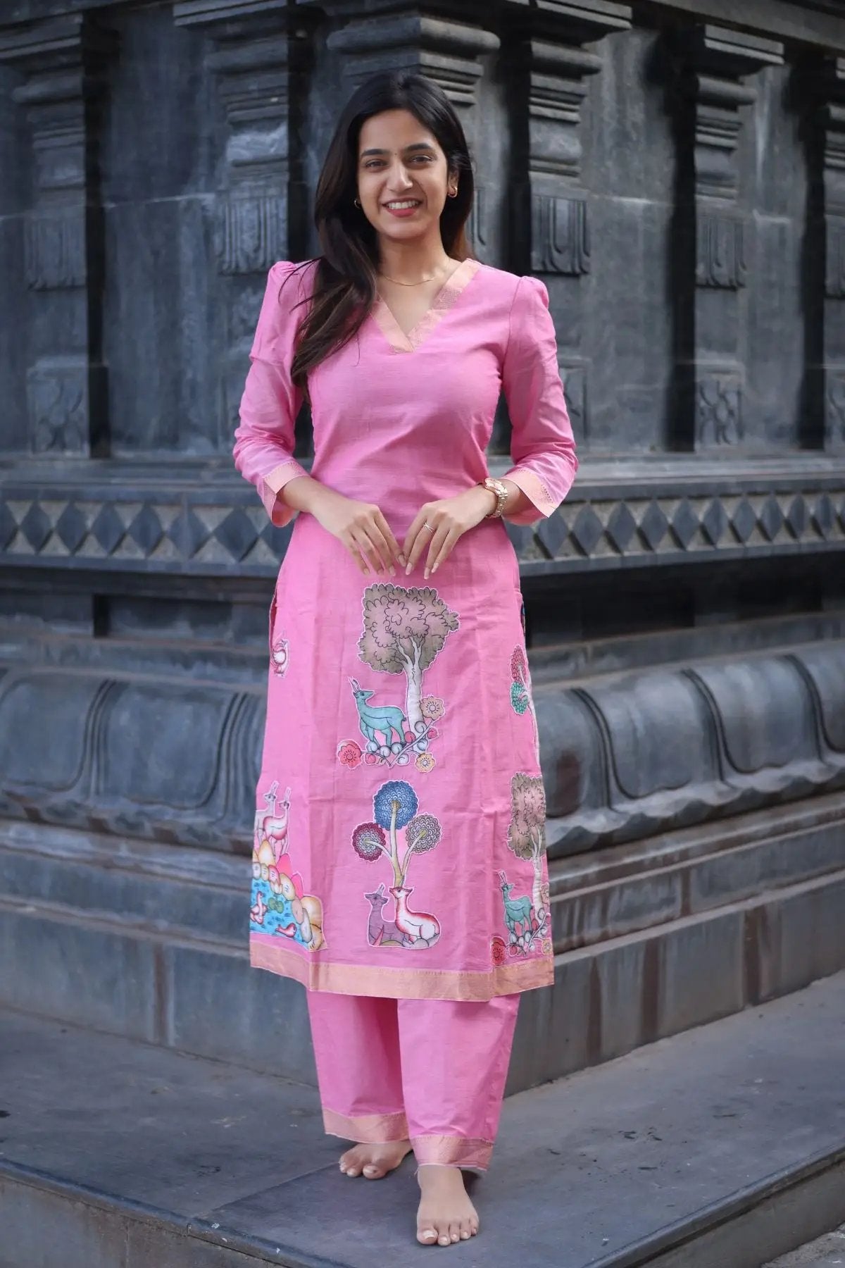 Exclusive Chhaavi Kurta Set in Pink featuring intricate embroidery and elegant design, perfect for traditional and ceremonial occasions.