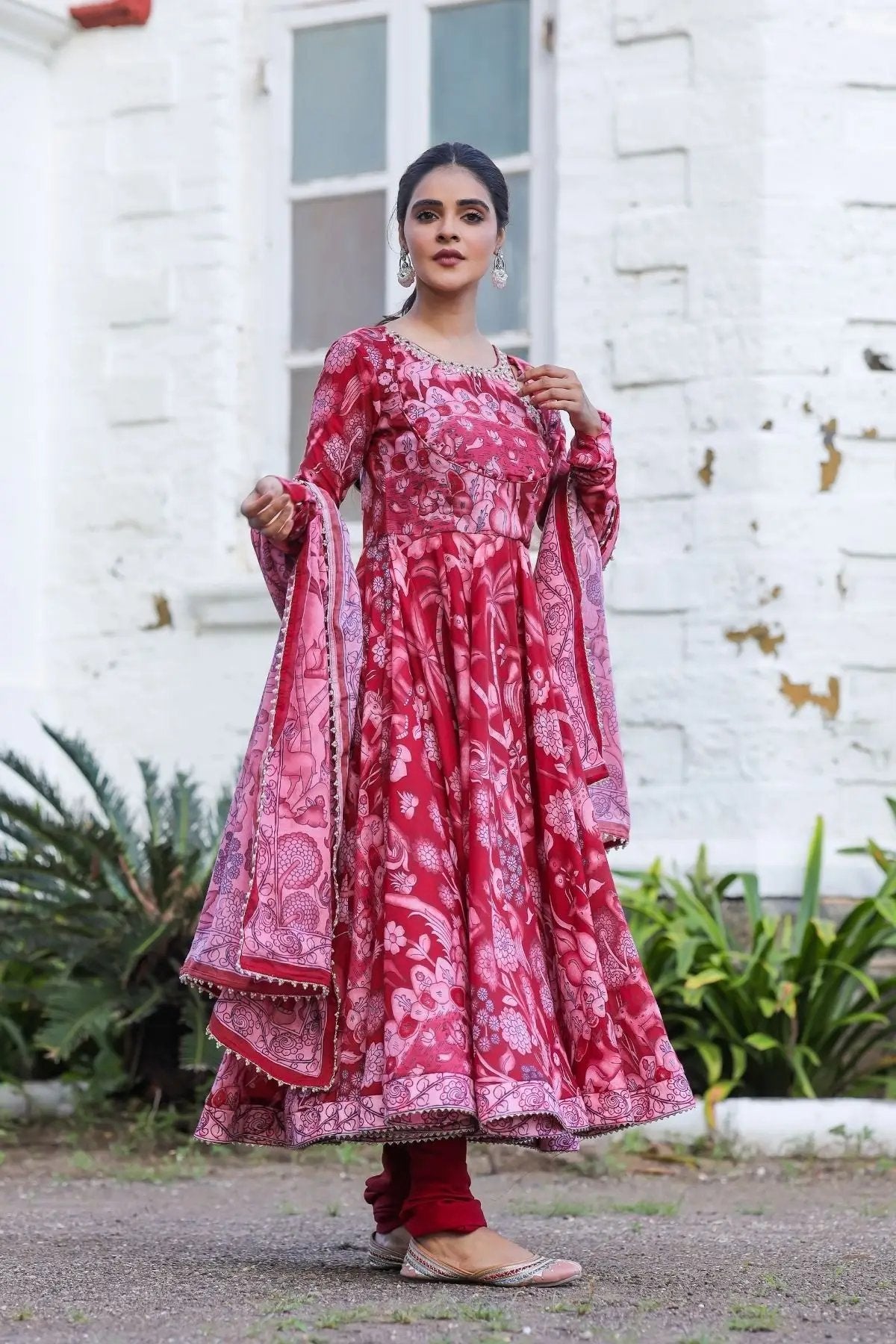 Full view of red Alakhya Anarkali dress