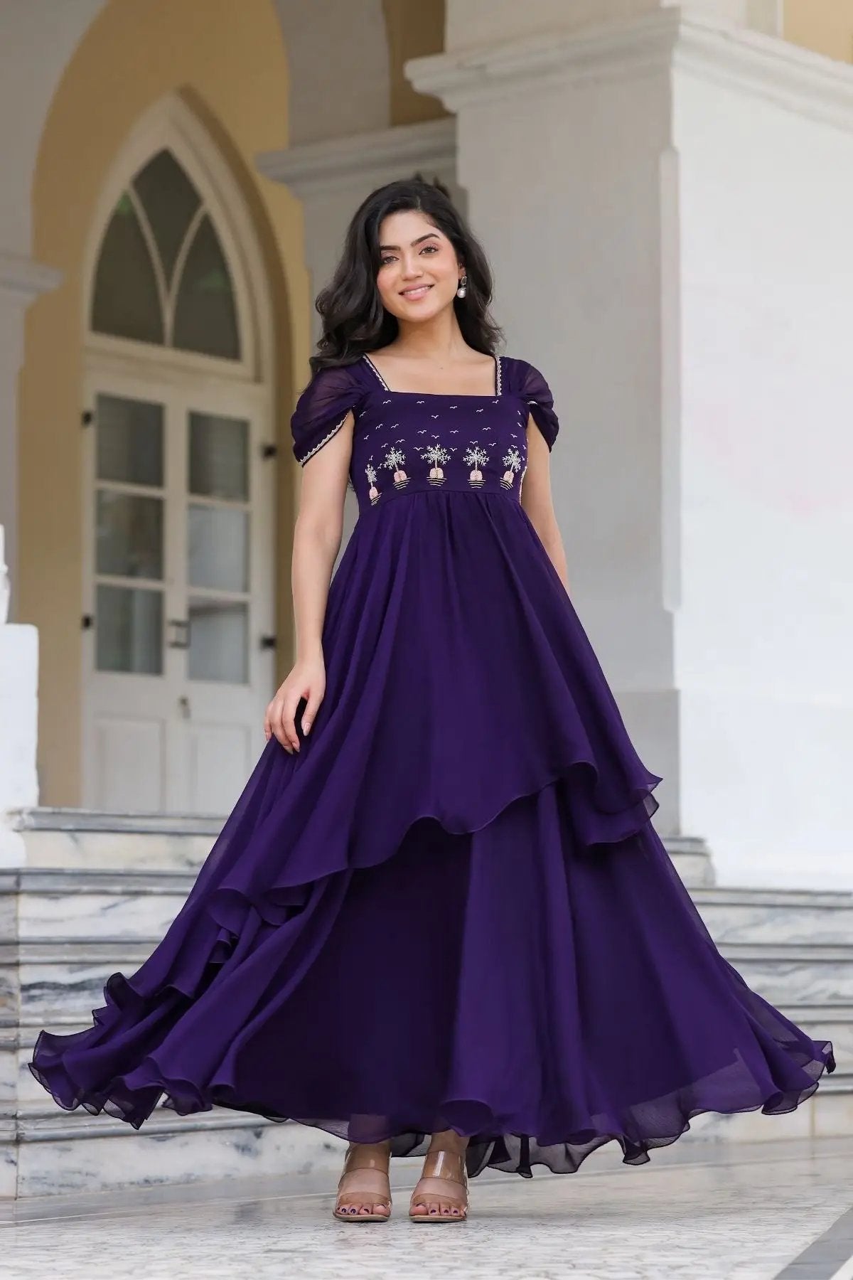 Prakshi Elegant Gown in Purple, flowing design