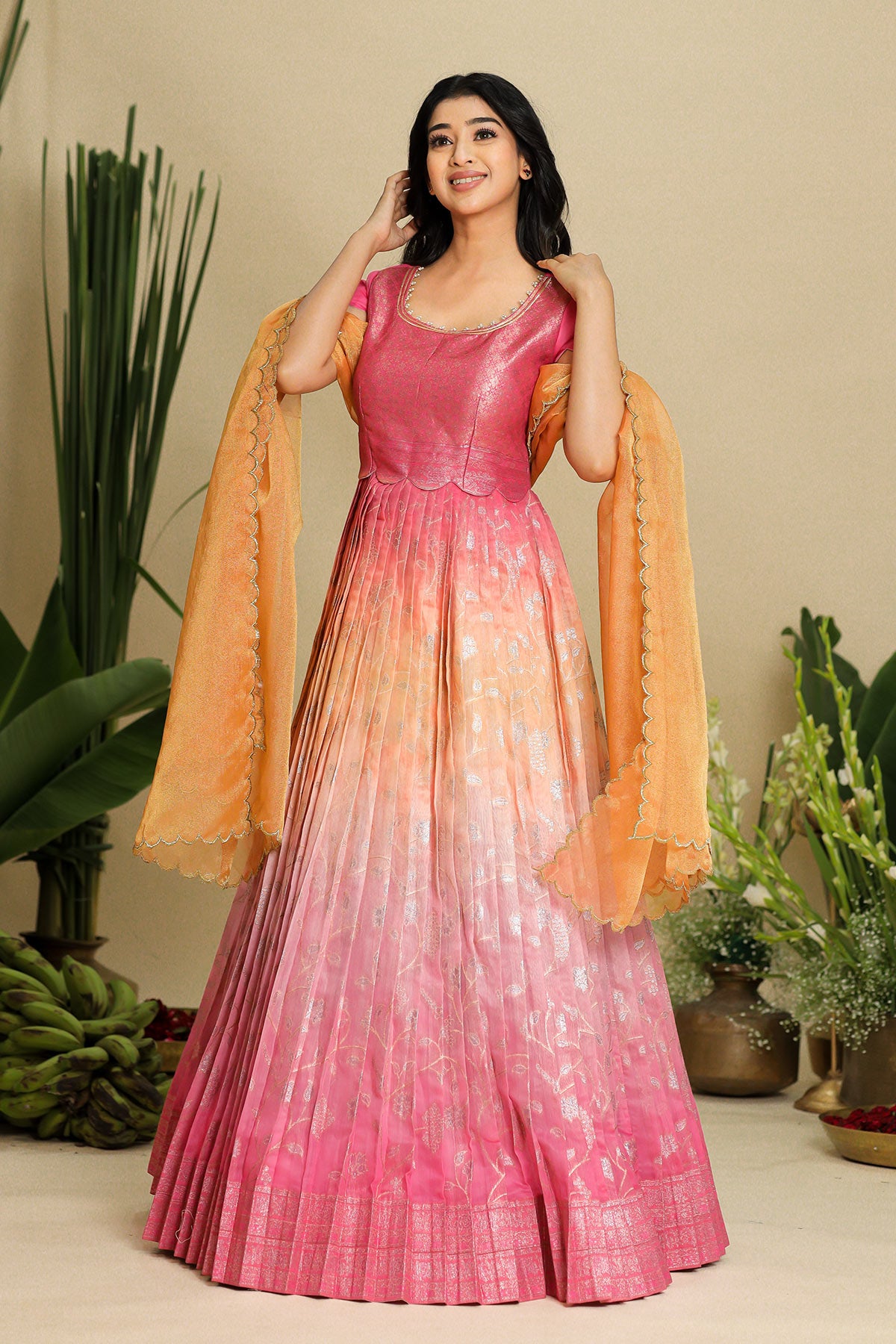 pink banarasi dress