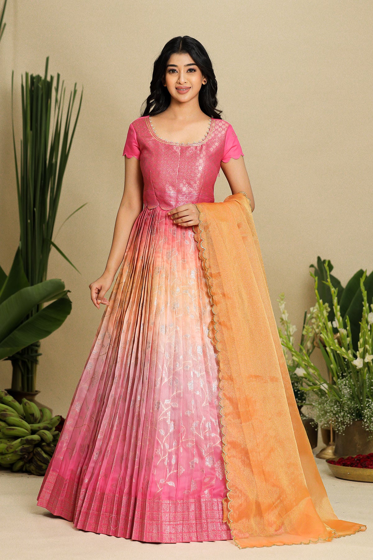 Aashvi Zari Silk Dress in Blush Pink - Bullionknot