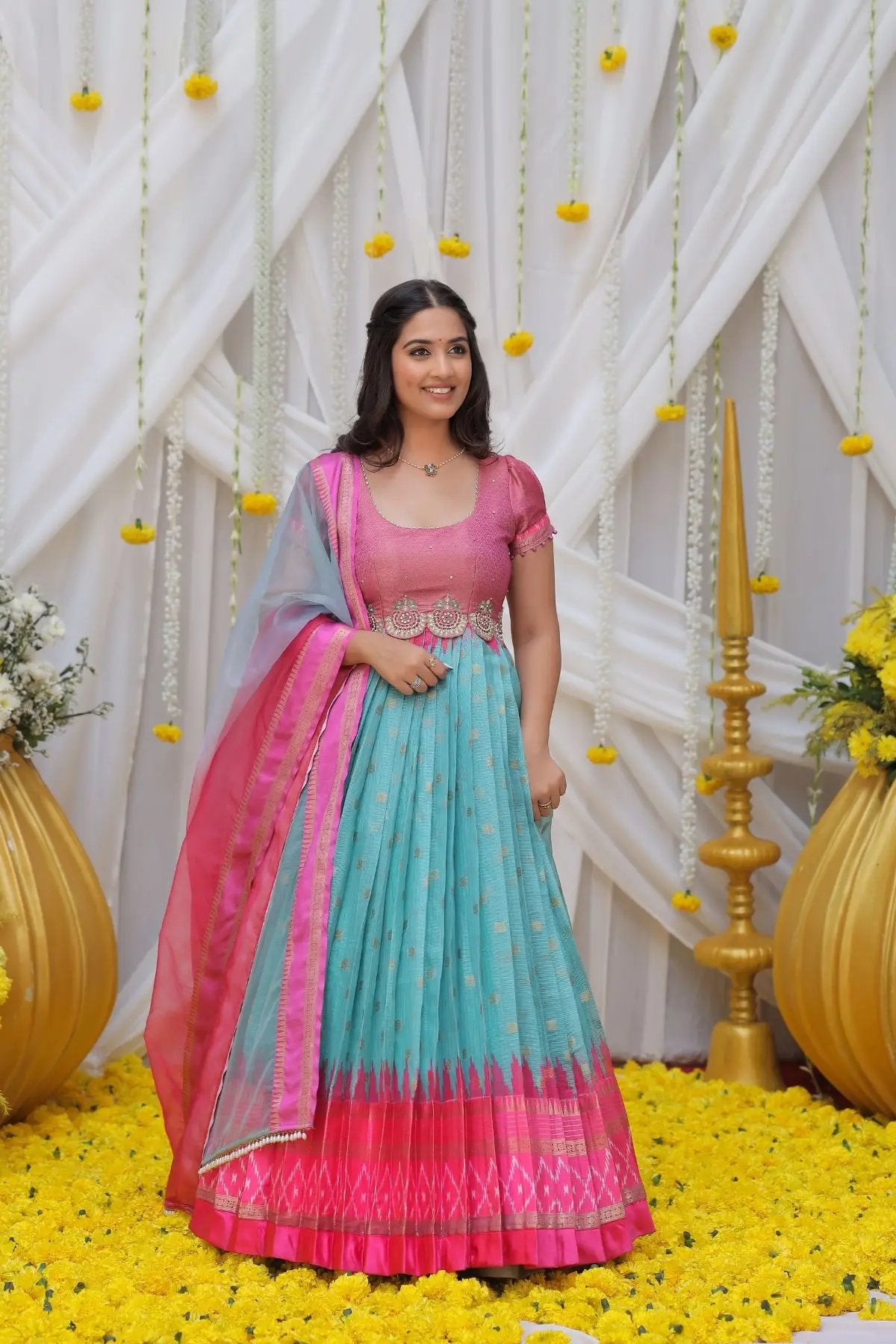 a woman in pink dress