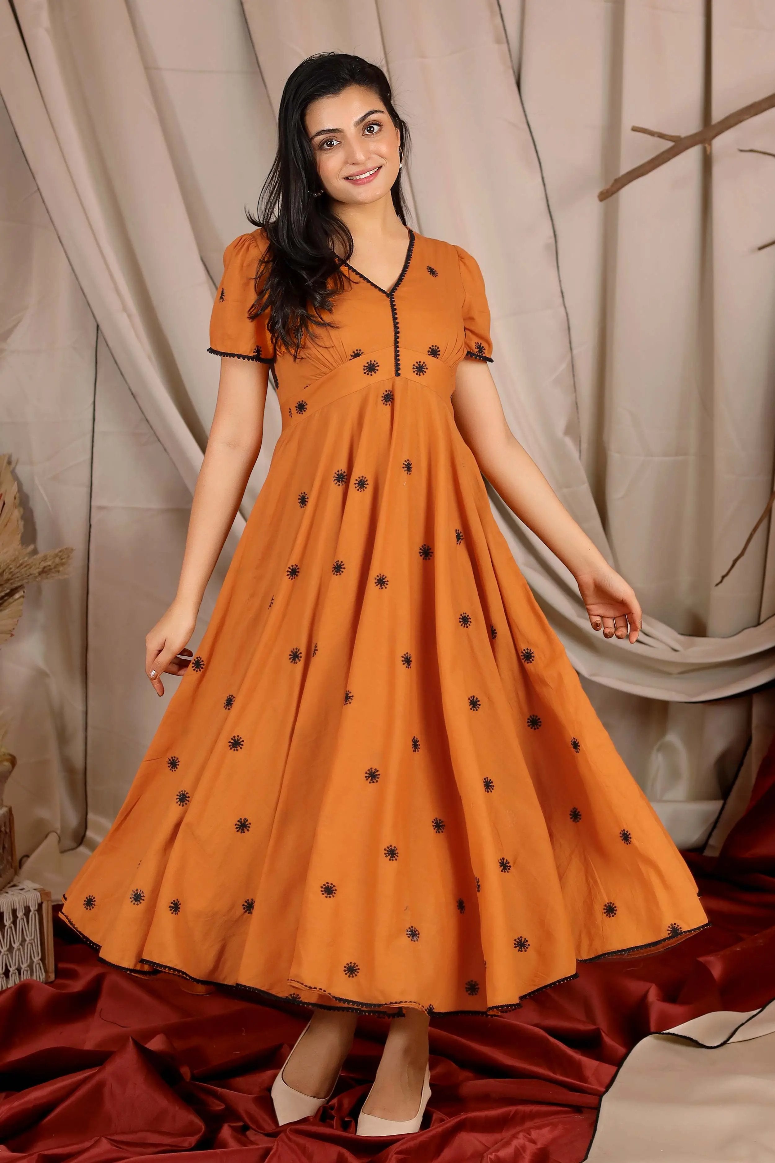 Apricot Summer Dress in Rust - Bullionknot