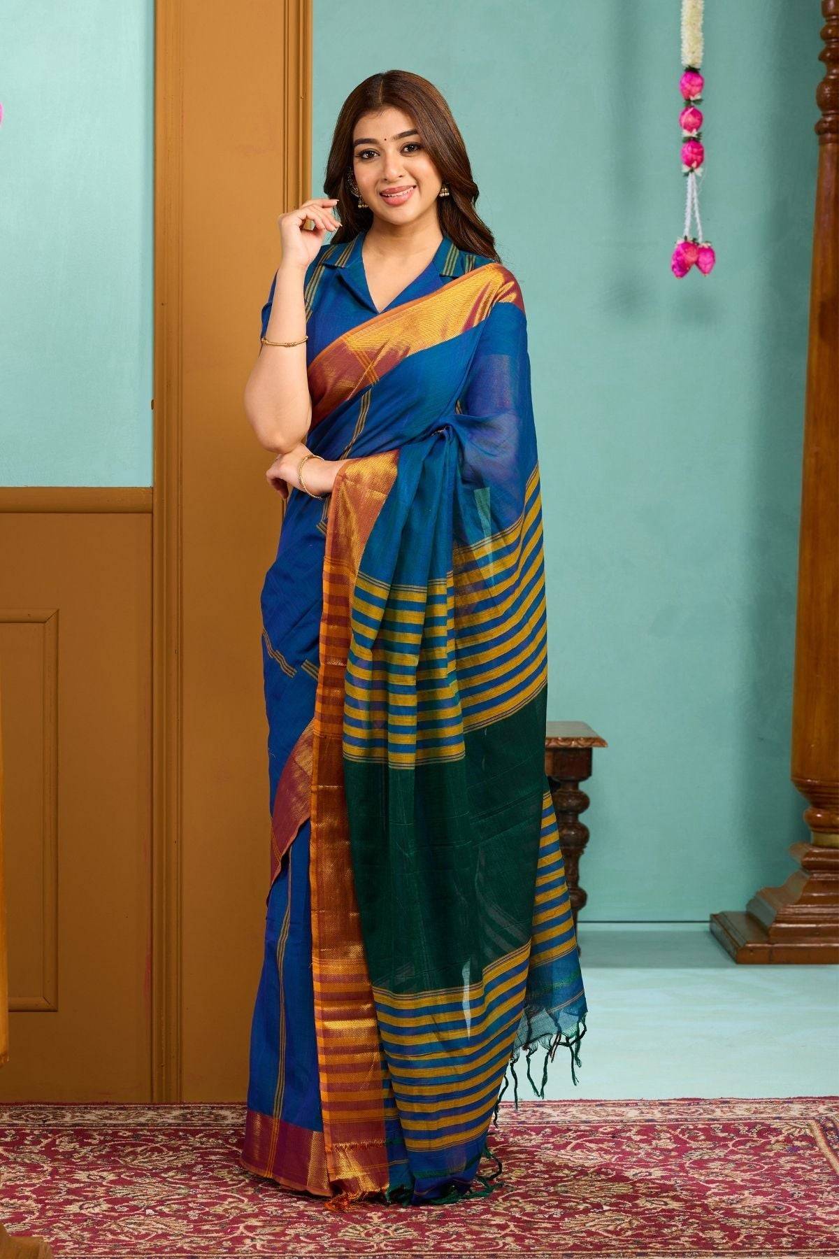 Traditional Babita Handloom Saree in royal blue