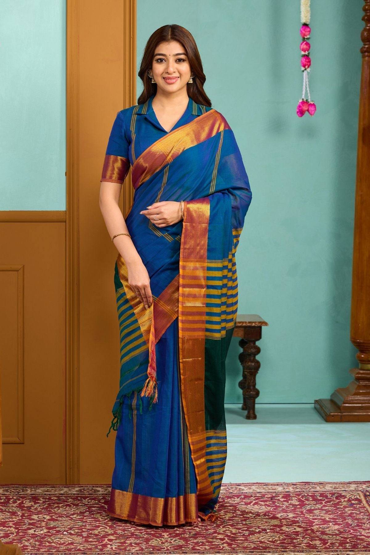 Royal blue Babita Handloom Saree with intricate design