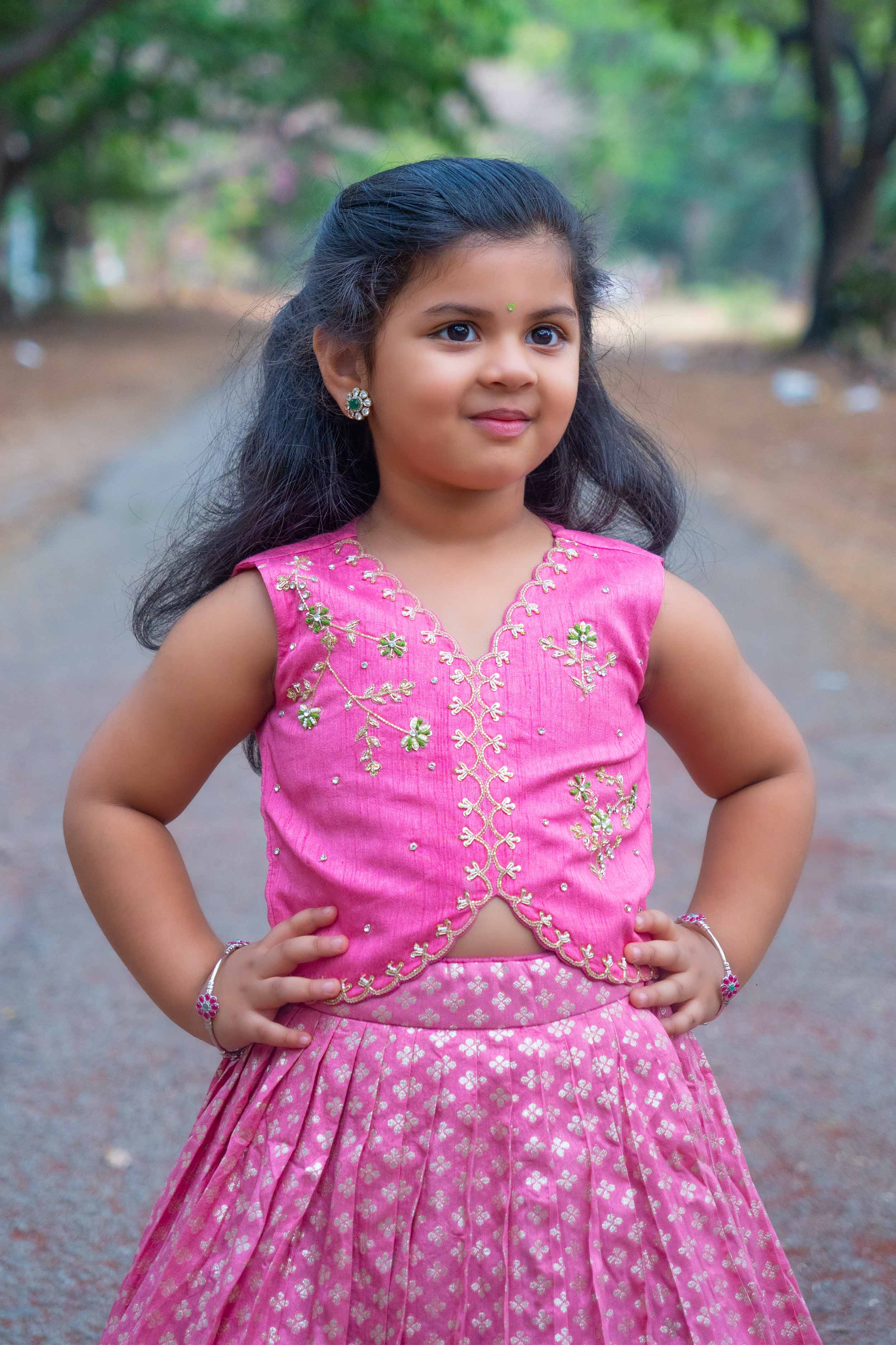 a girl in pink Baby Alexa Lehenga Set - Bullionknot