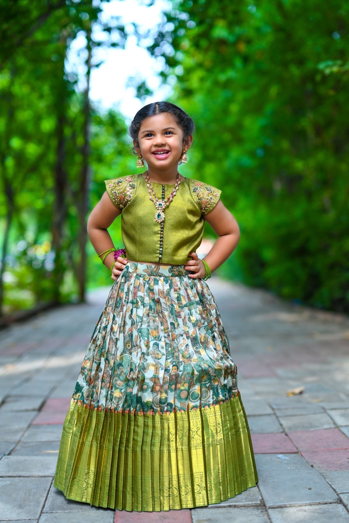 Baby Devi Lehenga Set in Mehndi