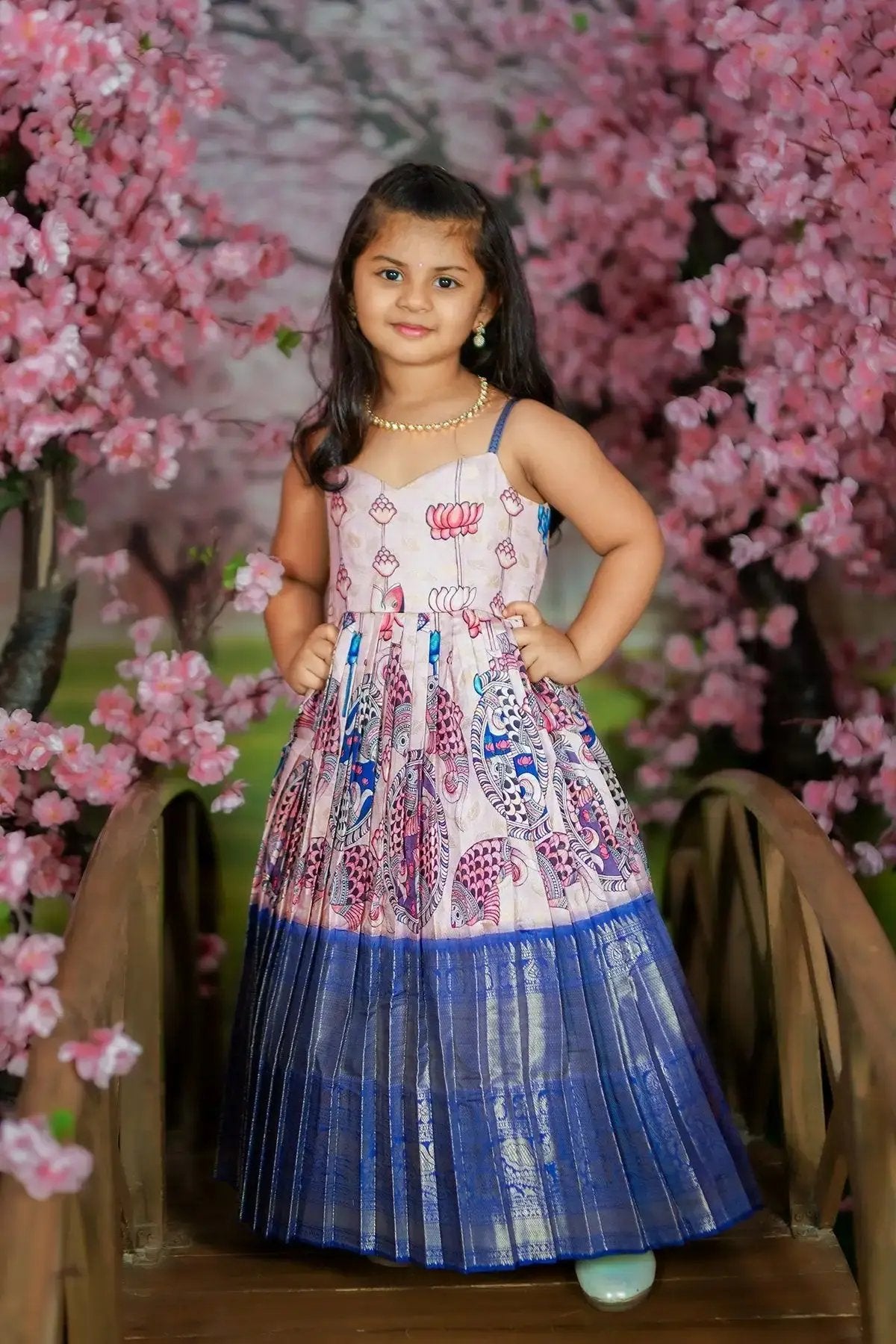 girl in pink Baby Matsya Pattu Dress - Bullionknot