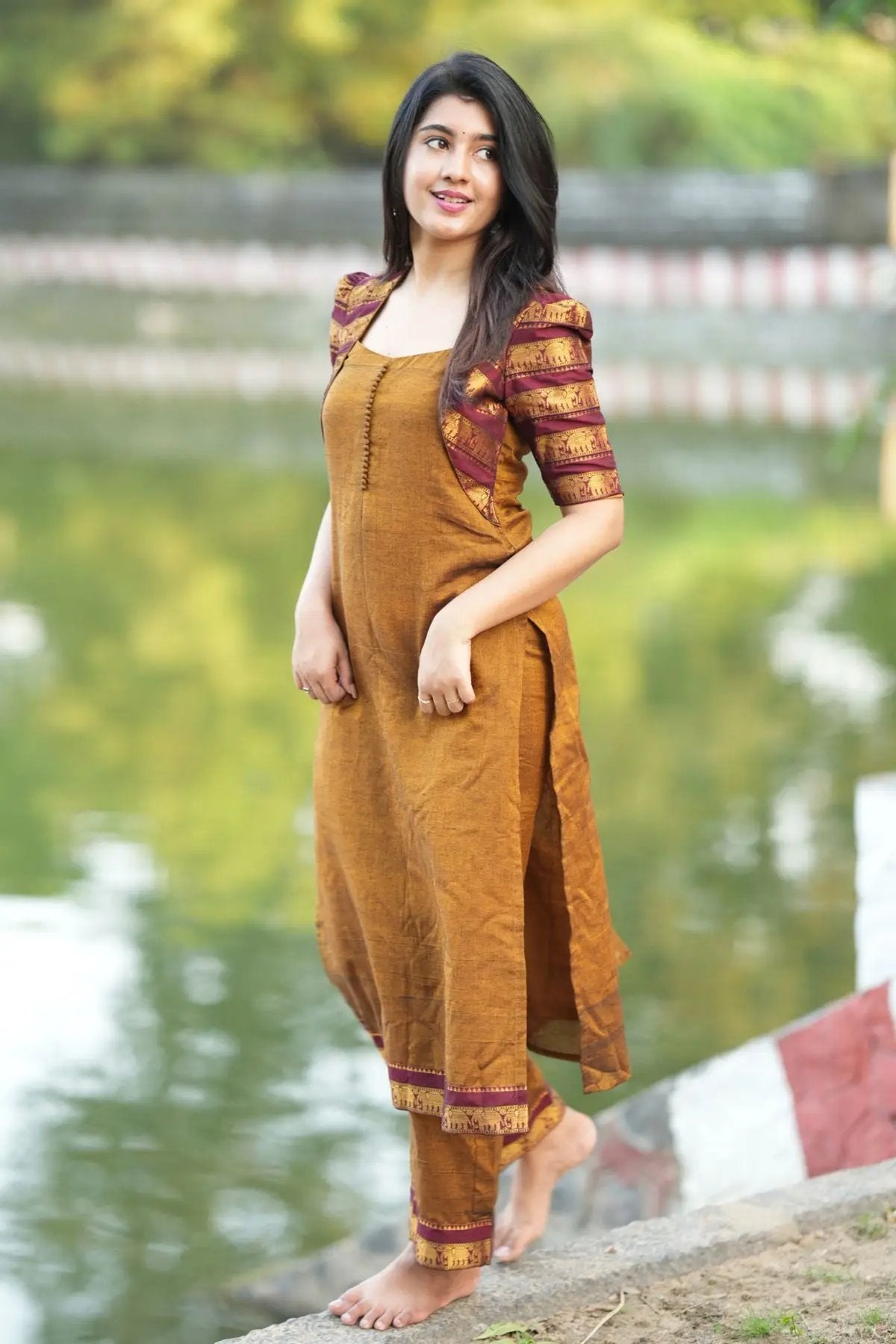 Barkha Kurta Set in Ochre Yellow