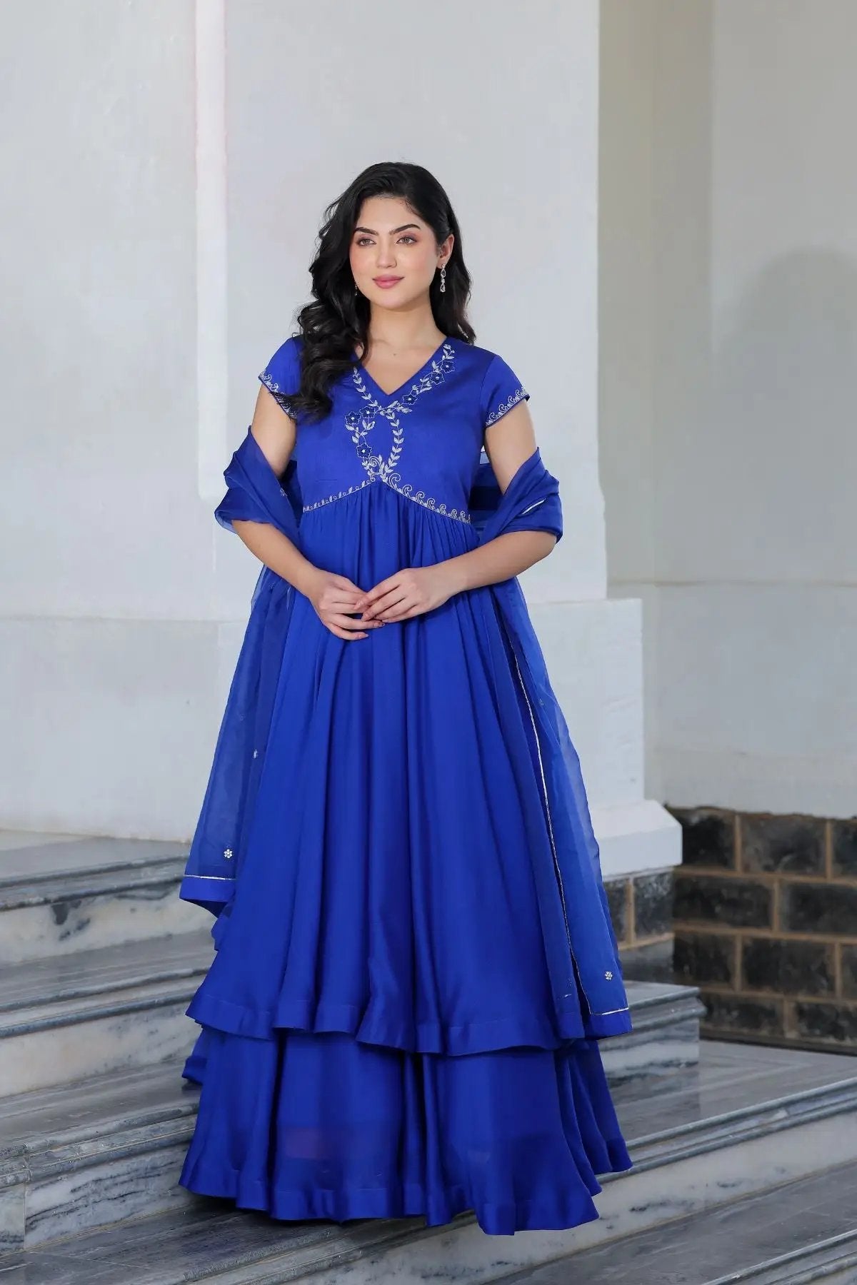 Charul Opal Anarkali dress in royal blue with dupatta