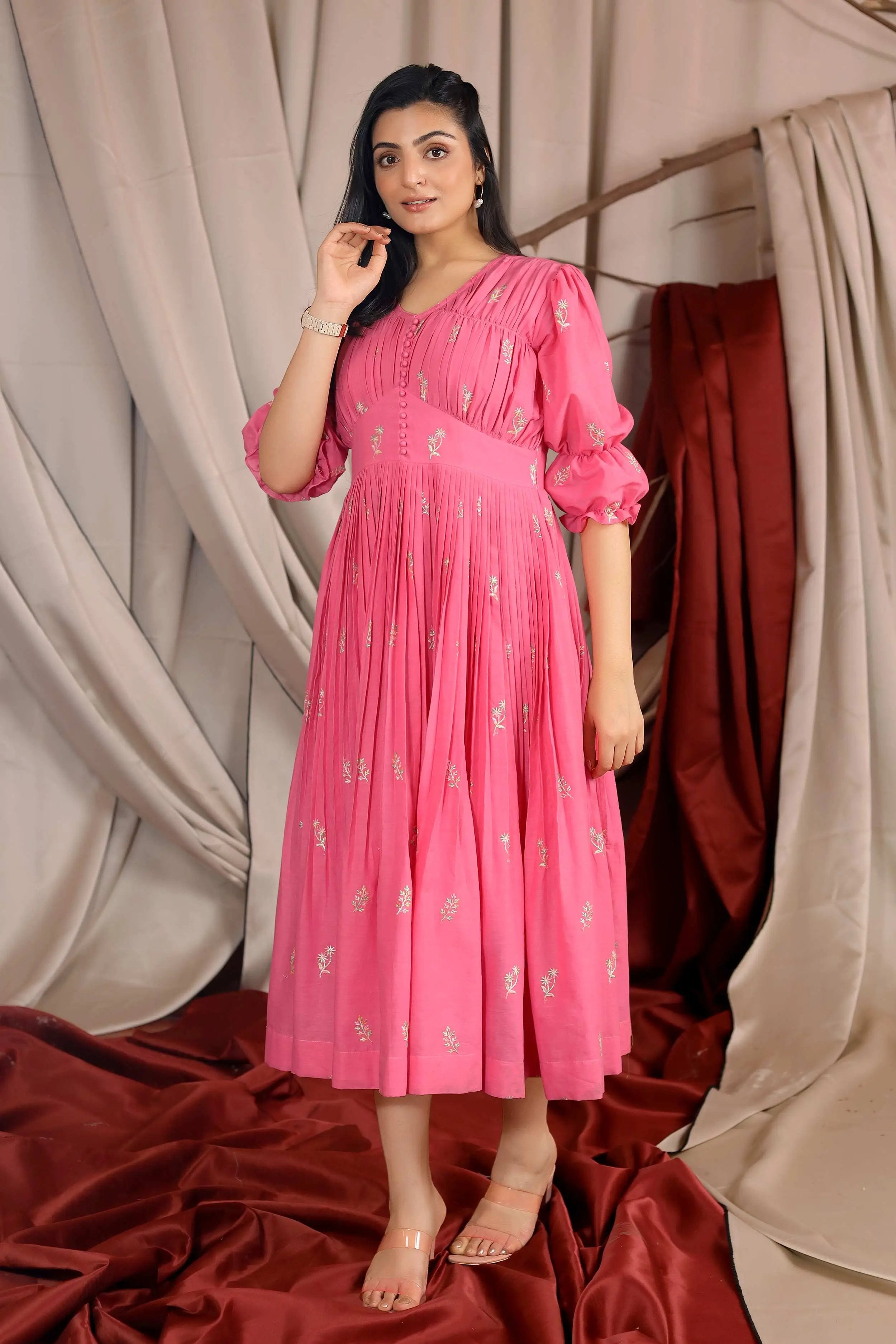 pink cotton dress for woman 