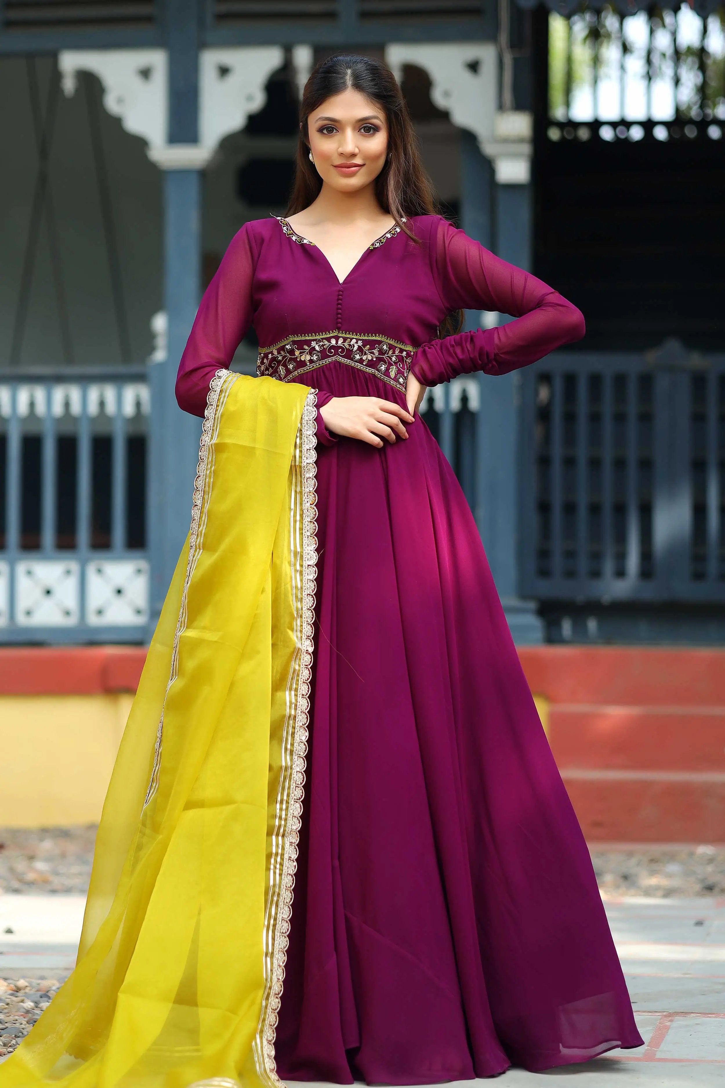 wine Anarkali set