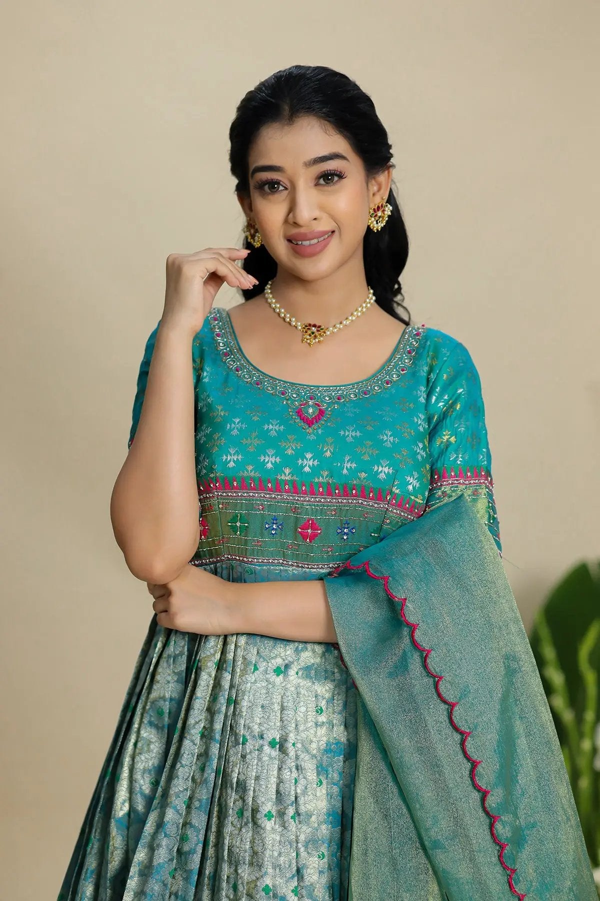 Turquoise Jyoti Patola Zari Dress - Bullionknot