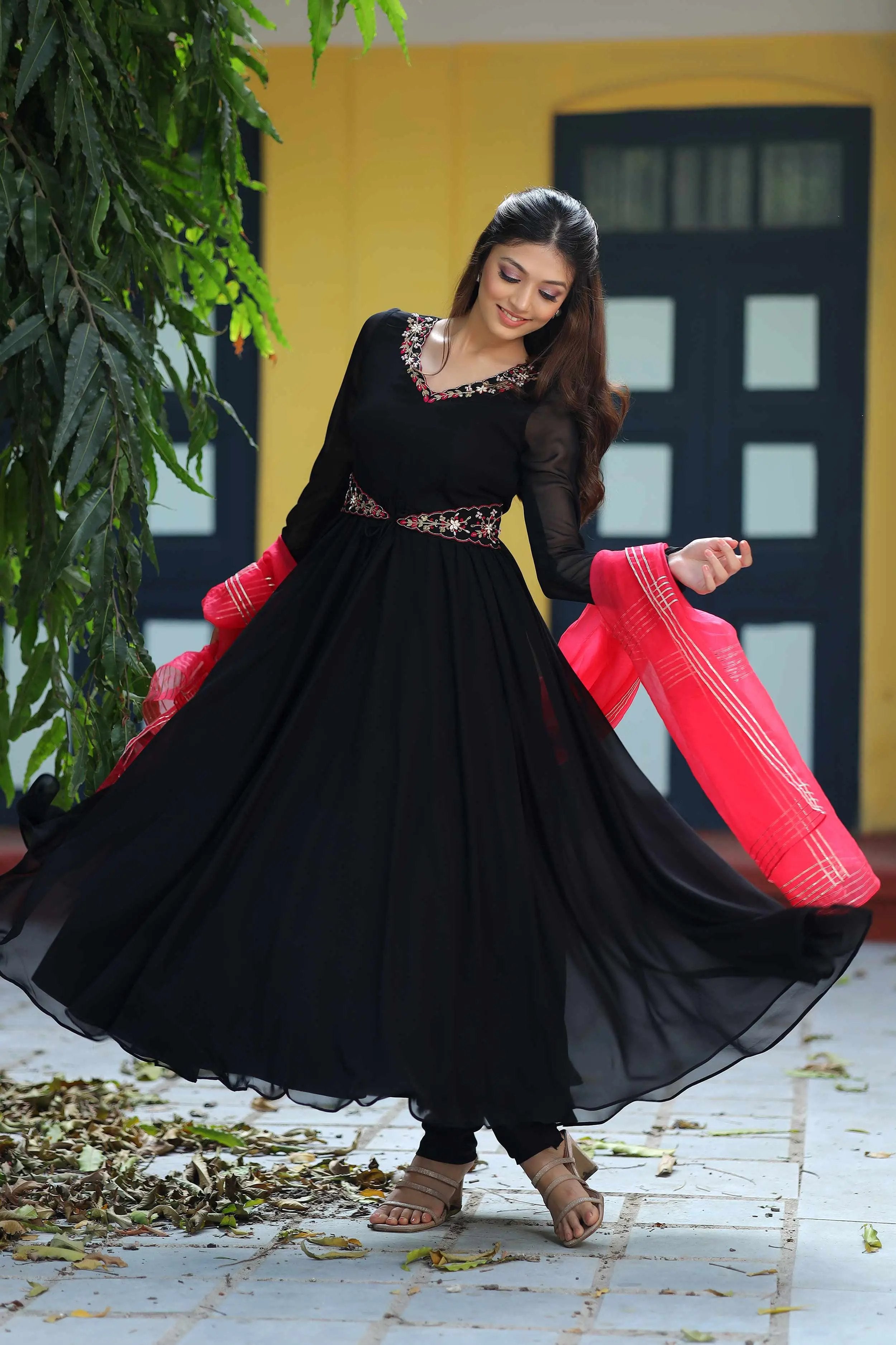 Buy Rohit Bal Black Cotton Silk Anarkali Embroidered Suit Set (Kurta,  Churidar, Dupatta) for INR7975.00 | Biba India