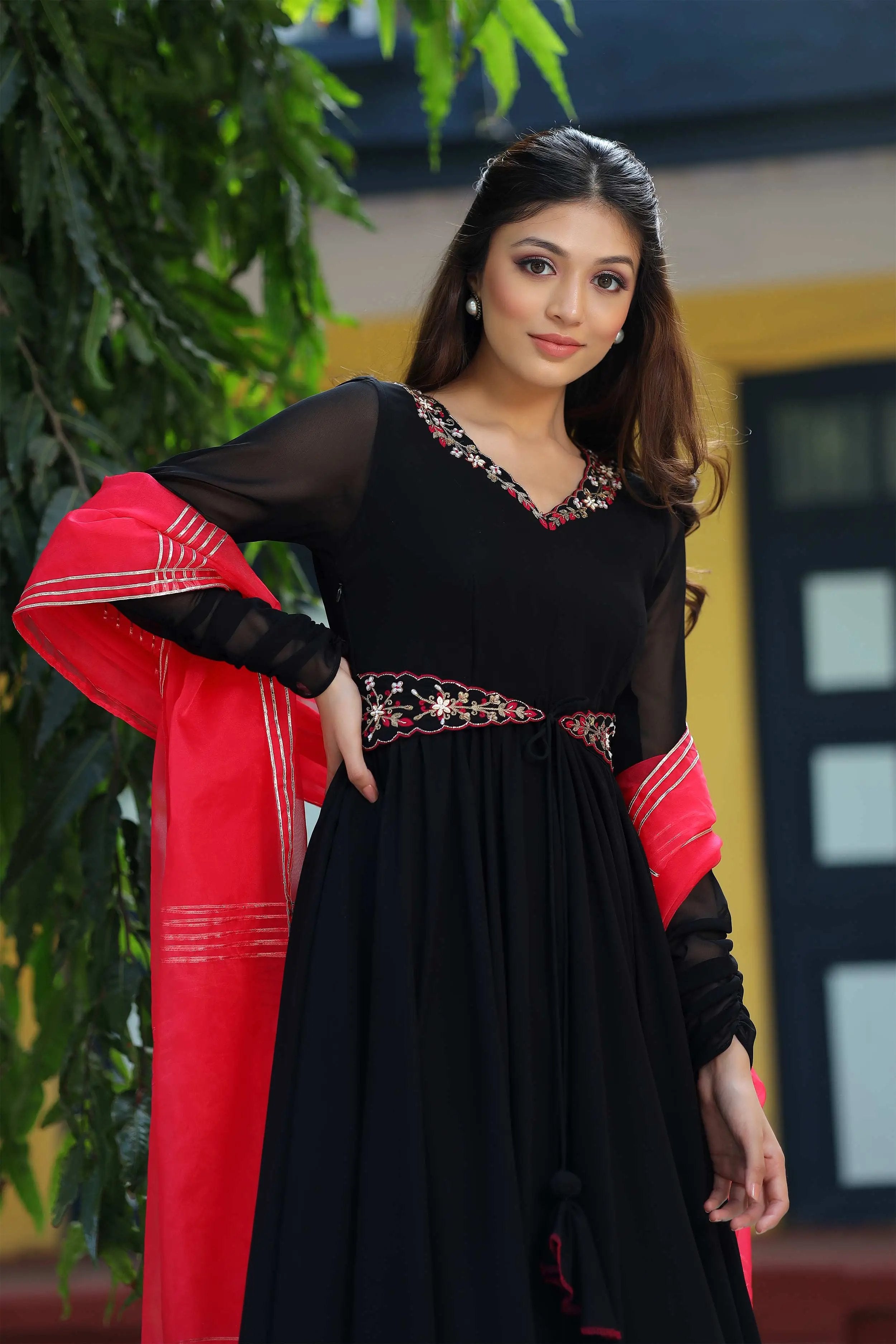 Black Red Ghevar Bandhej Dupatta – Jaipuriya