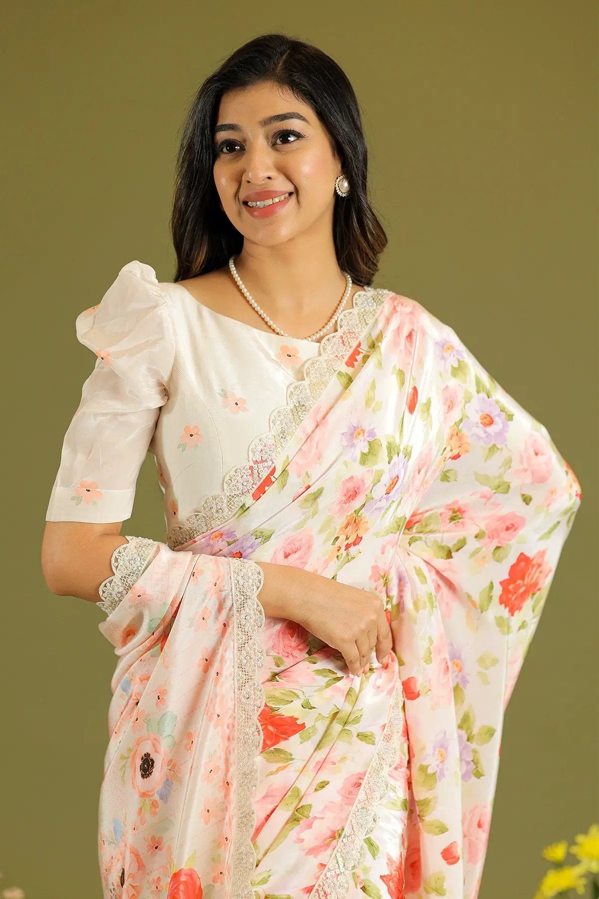 ivory Mosam Floral Retro Prints Saree - Bullionknot