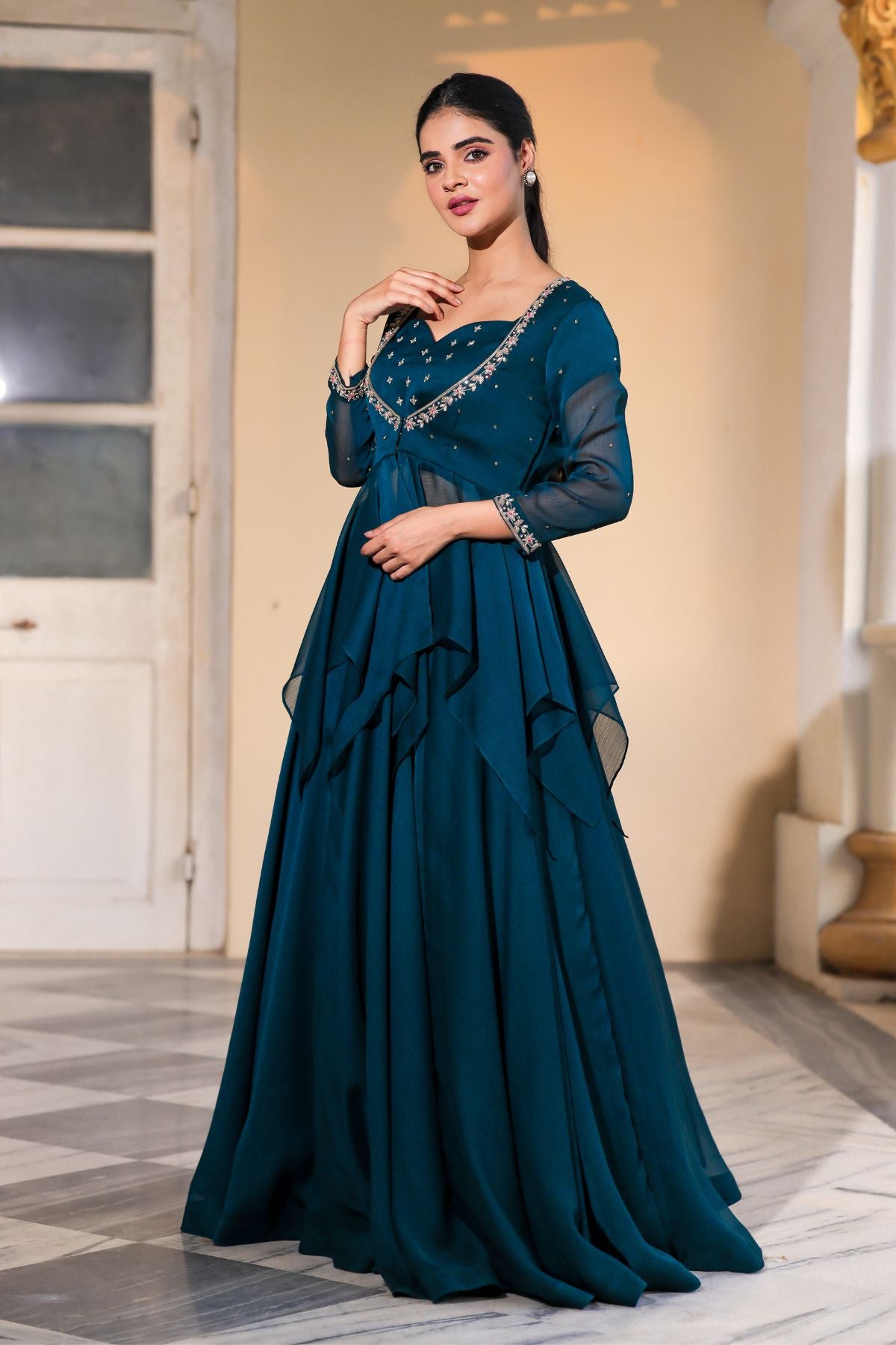 Elegant Peacock Majesty dress with intricate embroidery