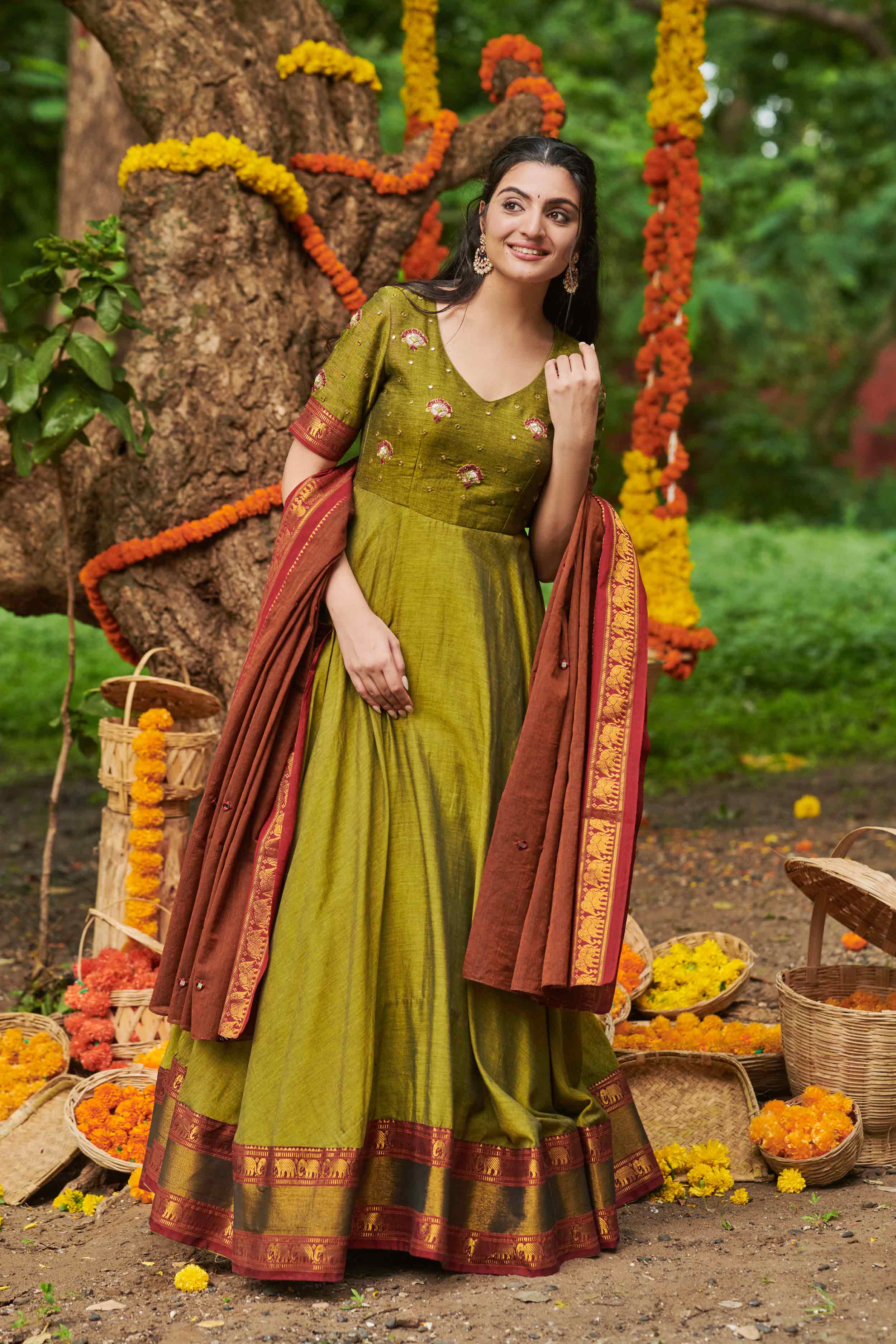 green cotton dress